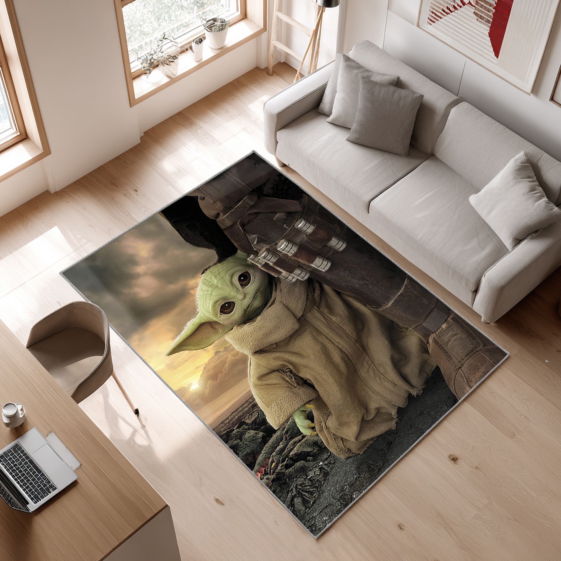 Baby Yoda Star Wars Mandalorian 2 Area Rug, Non-Slip Living Room Floor Mat, Soft Bedroom Carpet, Washable Home Decor