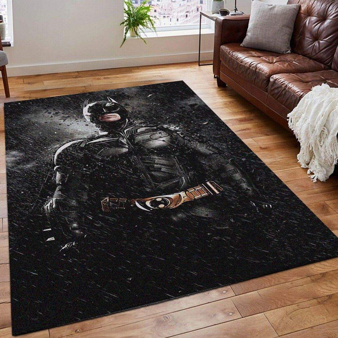 Batman Dark Night In Rain Area Rug, Non-Slip Living Room Floor Mat, Soft Bedroom Carpet, Washable Home Decor