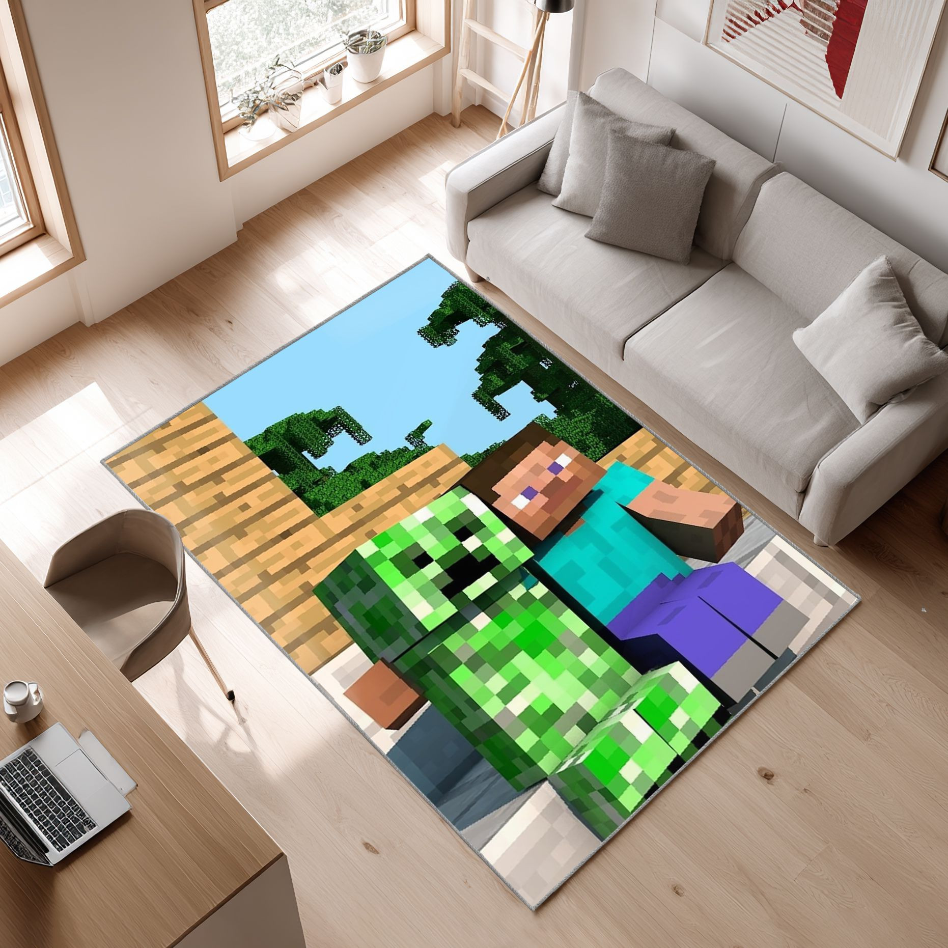 Best Friends Minecraft Area Rug, Non-Slip Living Room Floor Mat, Soft Bedroom Carpet, Washable Home Decor