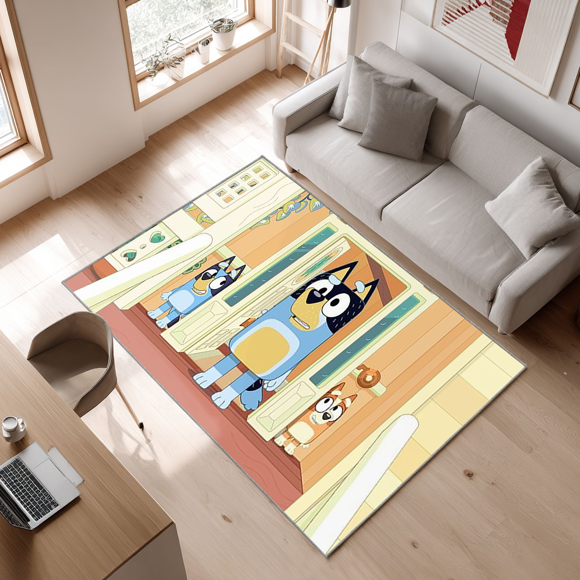 Bluey 13 Area Rug, Non-Slip Living Room Floor Mat, Soft Bedroom Carpet, Washable Home Decor