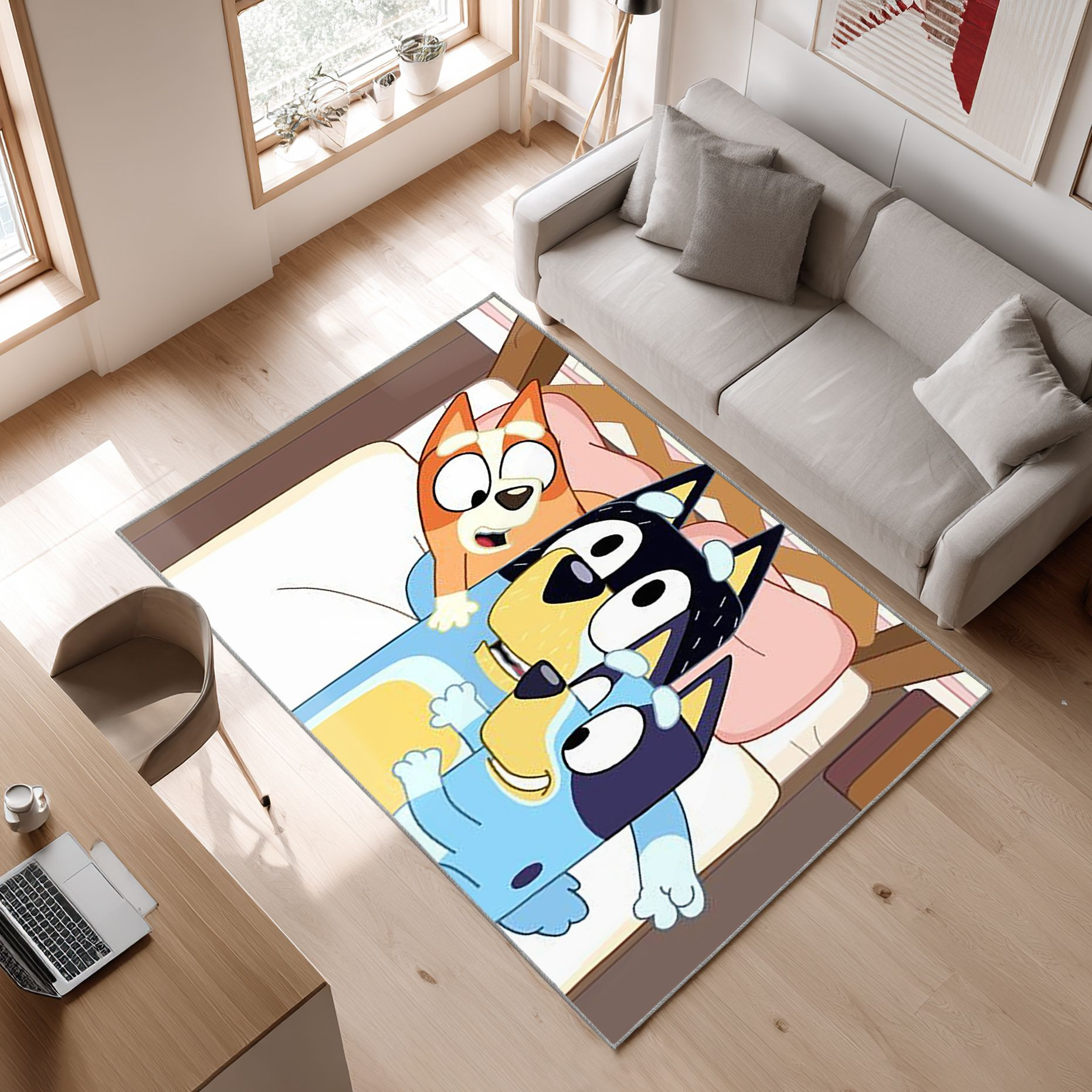 Bluey 17 Area Rug, Non-Slip Living Room Floor Mat, Soft Bedroom Carpet, Washable Home Decor