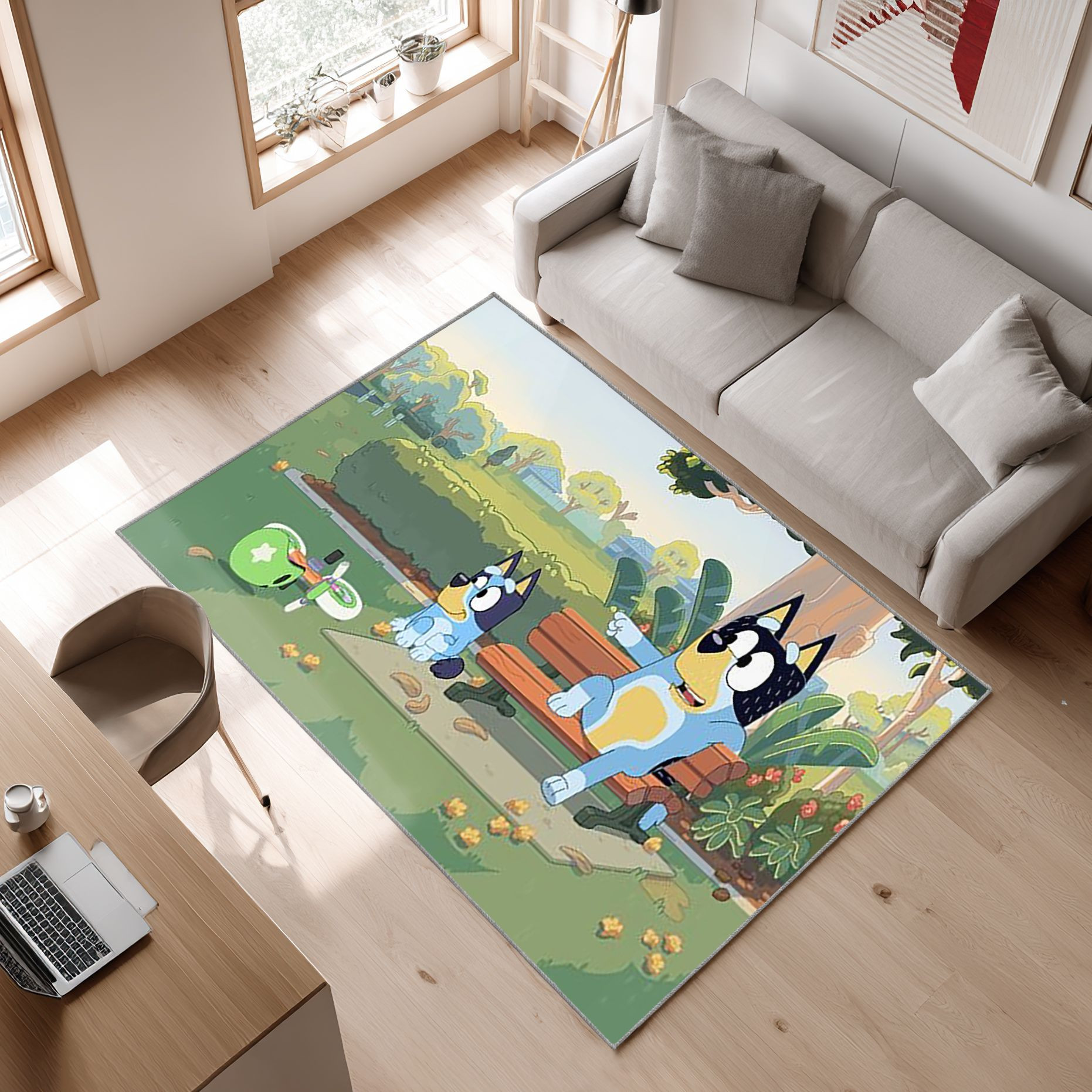 Bluey 18 Area Rug, Non-Slip Living Room Floor Mat, Soft Bedroom Carpet, Washable Home Decor