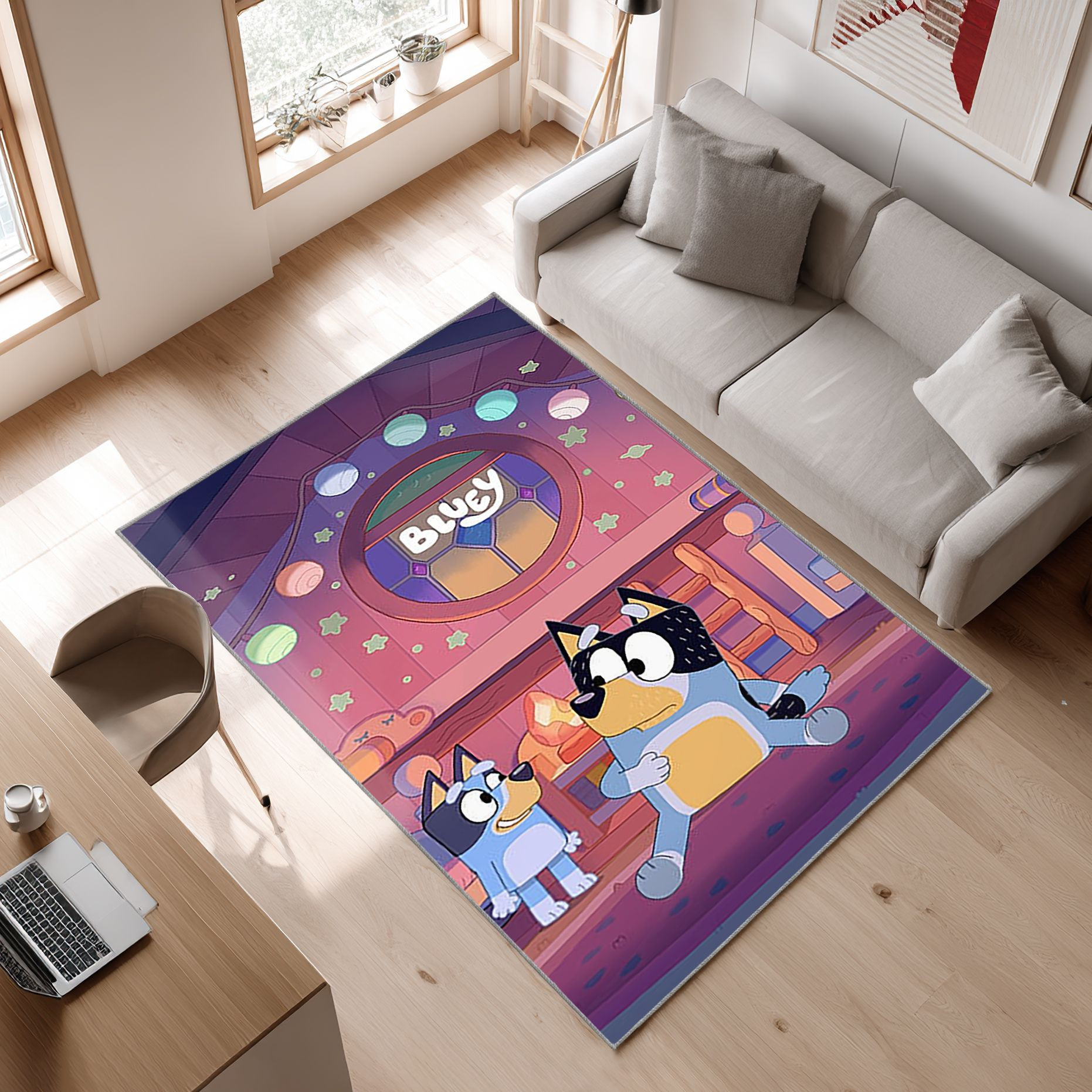 Bluey 1 Area Rug, Non-Slip Living Room Floor Mat, Soft Bedroom Carpet, Washable Home Decor