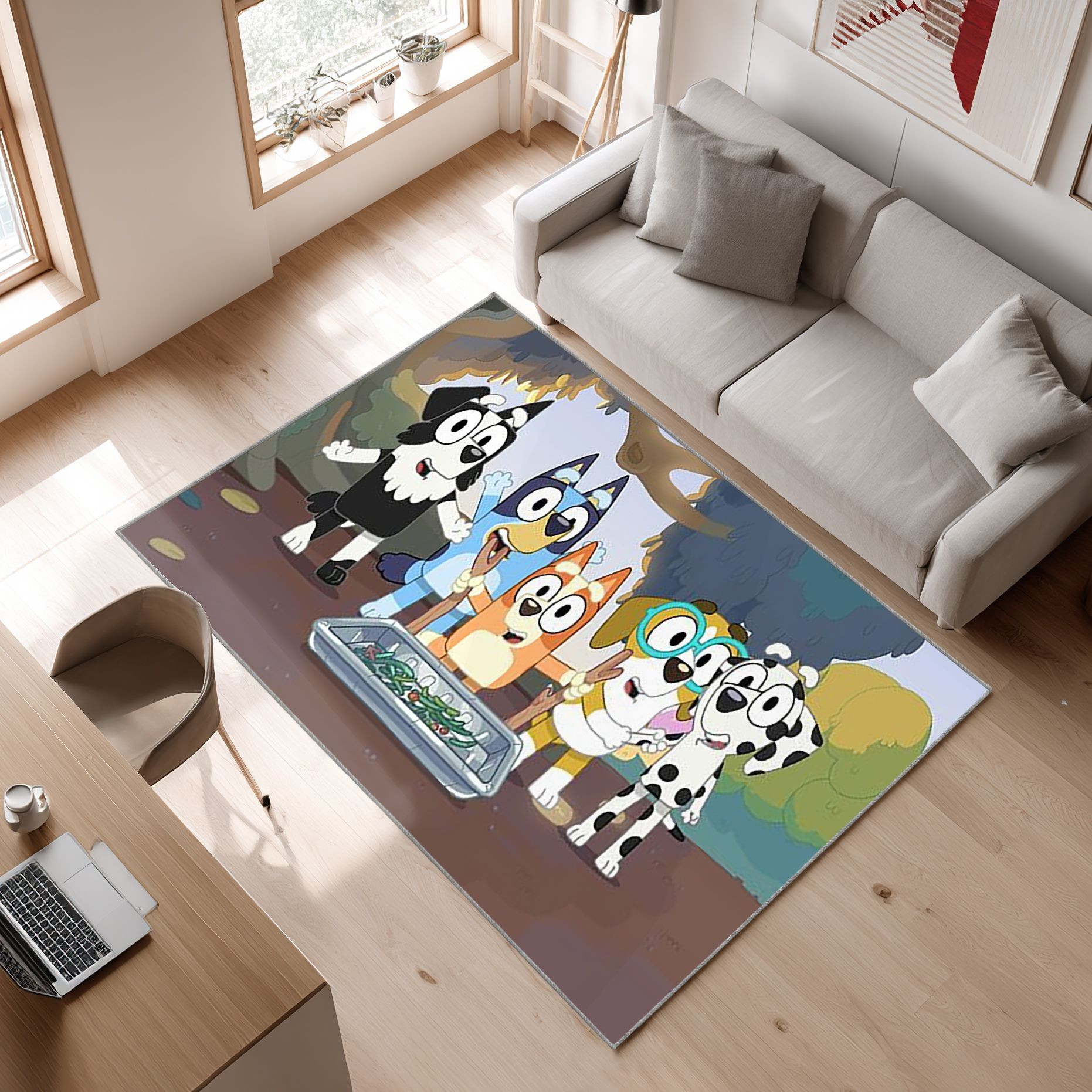 Bluey 20 Area Rug, Non-Slip Living Room Floor Mat, Soft Bedroom Carpet, Washable Home Decor