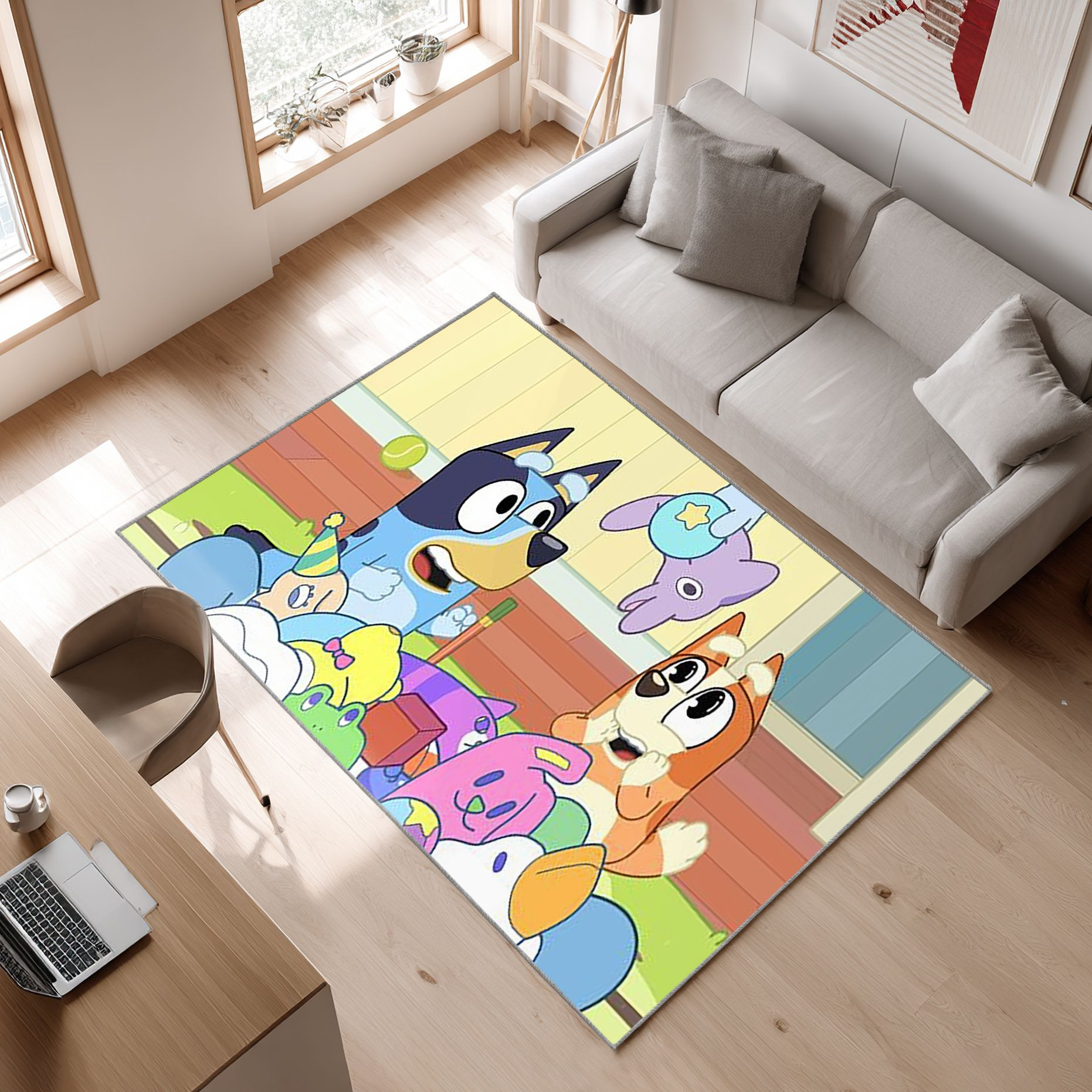 Bluey 26 Area Rug, Non-Slip Living Room Floor Mat, Soft Bedroom Carpet, Washable Home Decor