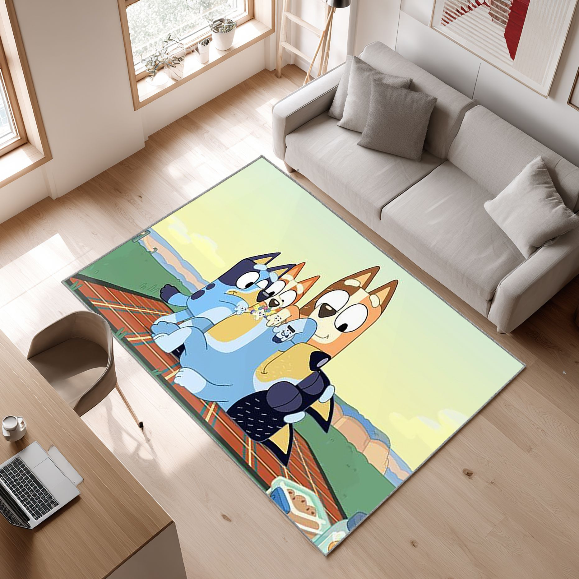 Bluey 28 Area Rug, Non-Slip Living Room Floor Mat, Soft Bedroom Carpet, Washable Home Decor