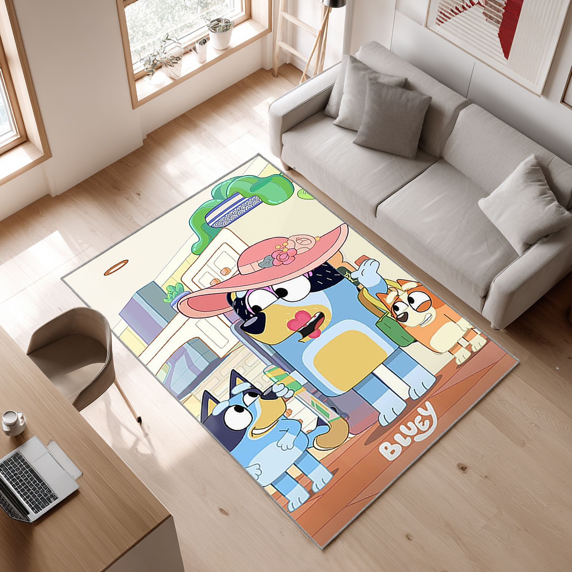 Bluey 2 Area Rug, Non-Slip Living Room Floor Mat, Soft Bedroom Carpet, Washable Home Decor