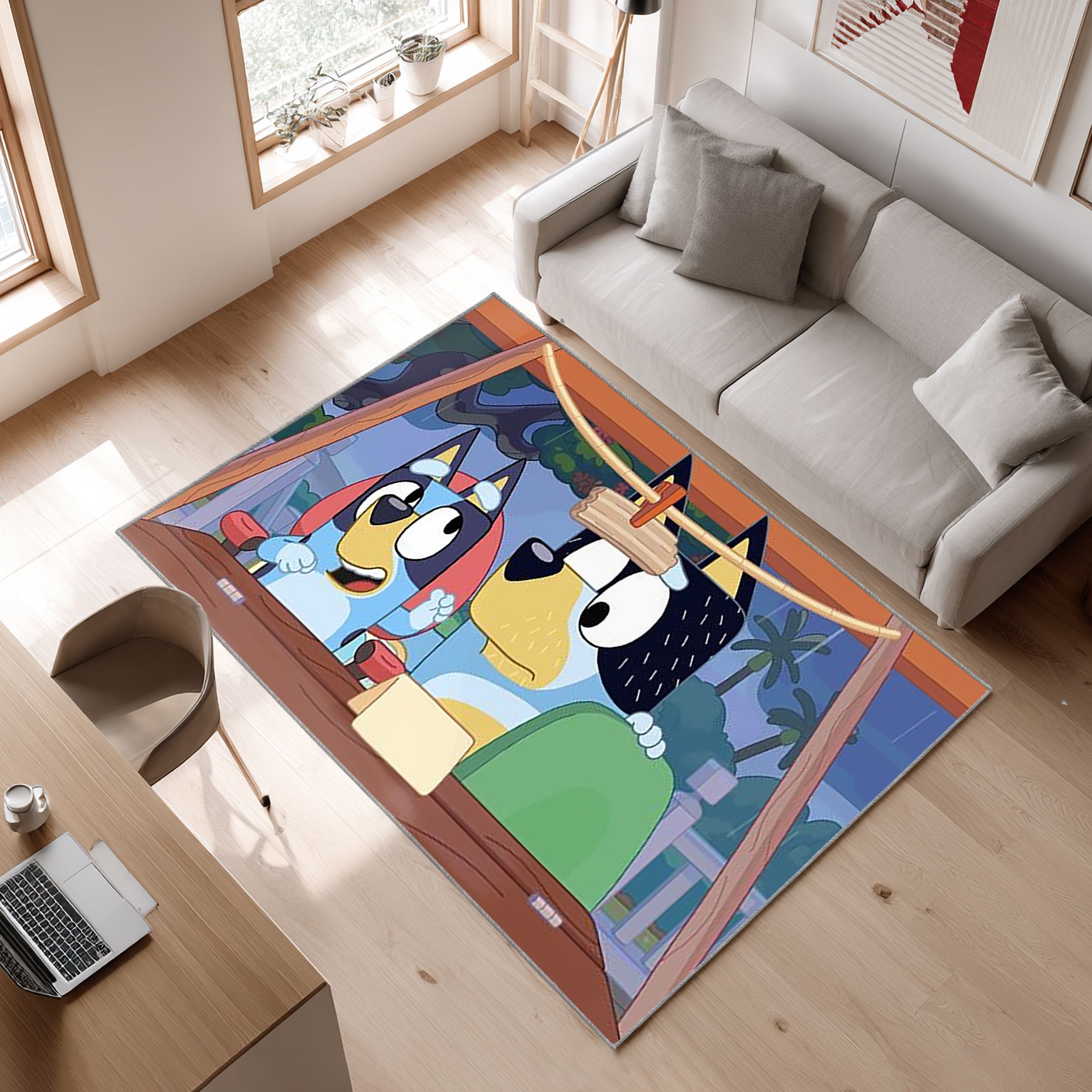 Bluey 32 Area Rug, Non-Slip Living Room Floor Mat, Soft Bedroom Carpet, Washable Home Decor