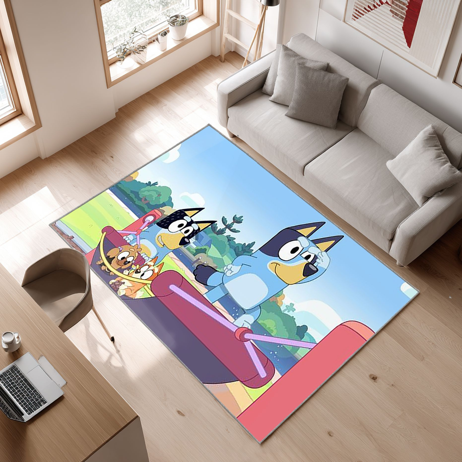 Bluey 34 Area Rug, Non-Slip Living Room Floor Mat, Soft Bedroom Carpet, Washable Home Decor