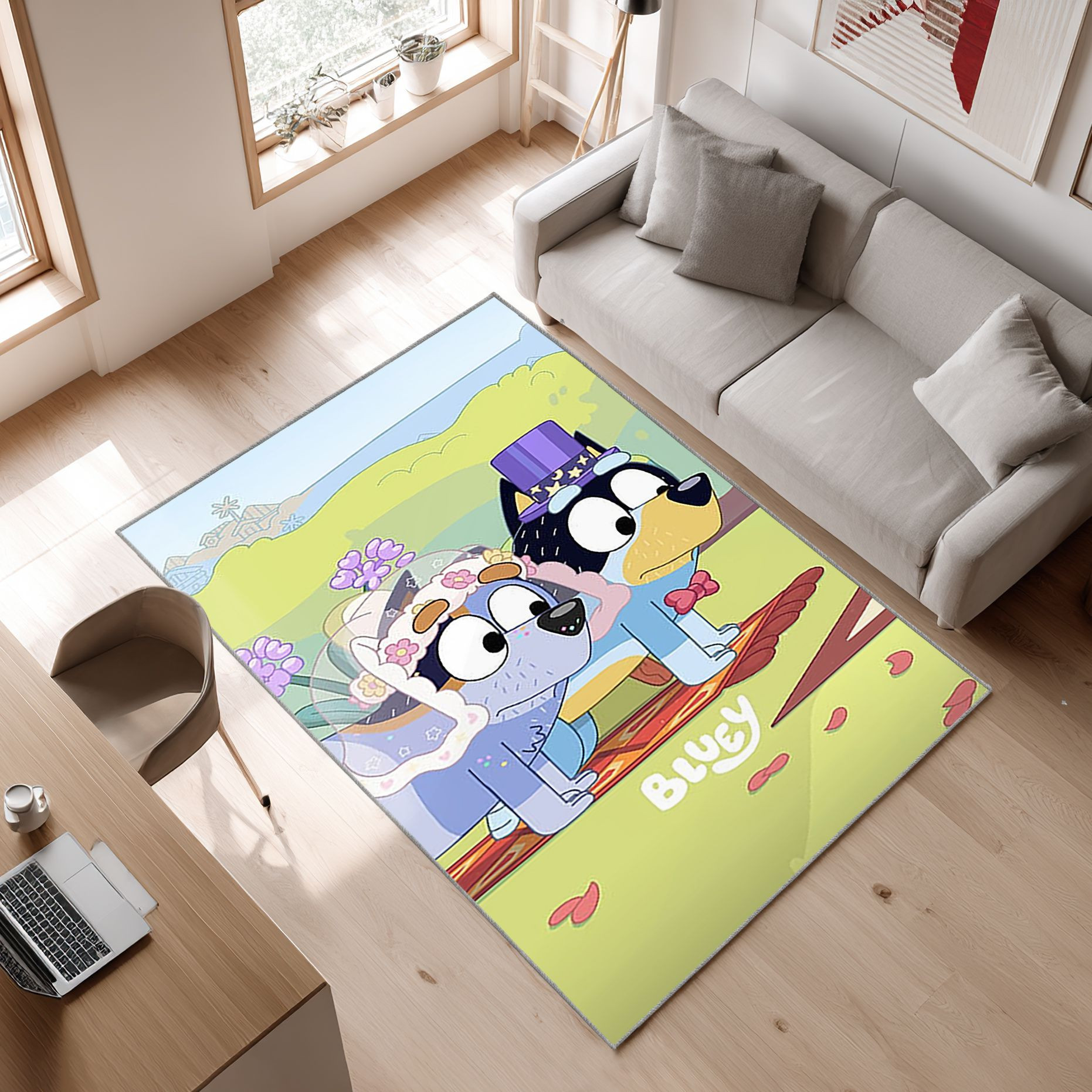 Bluey 4 Area Rug, Non-Slip Living Room Floor Mat, Soft Bedroom Carpet, Washable Home Decor