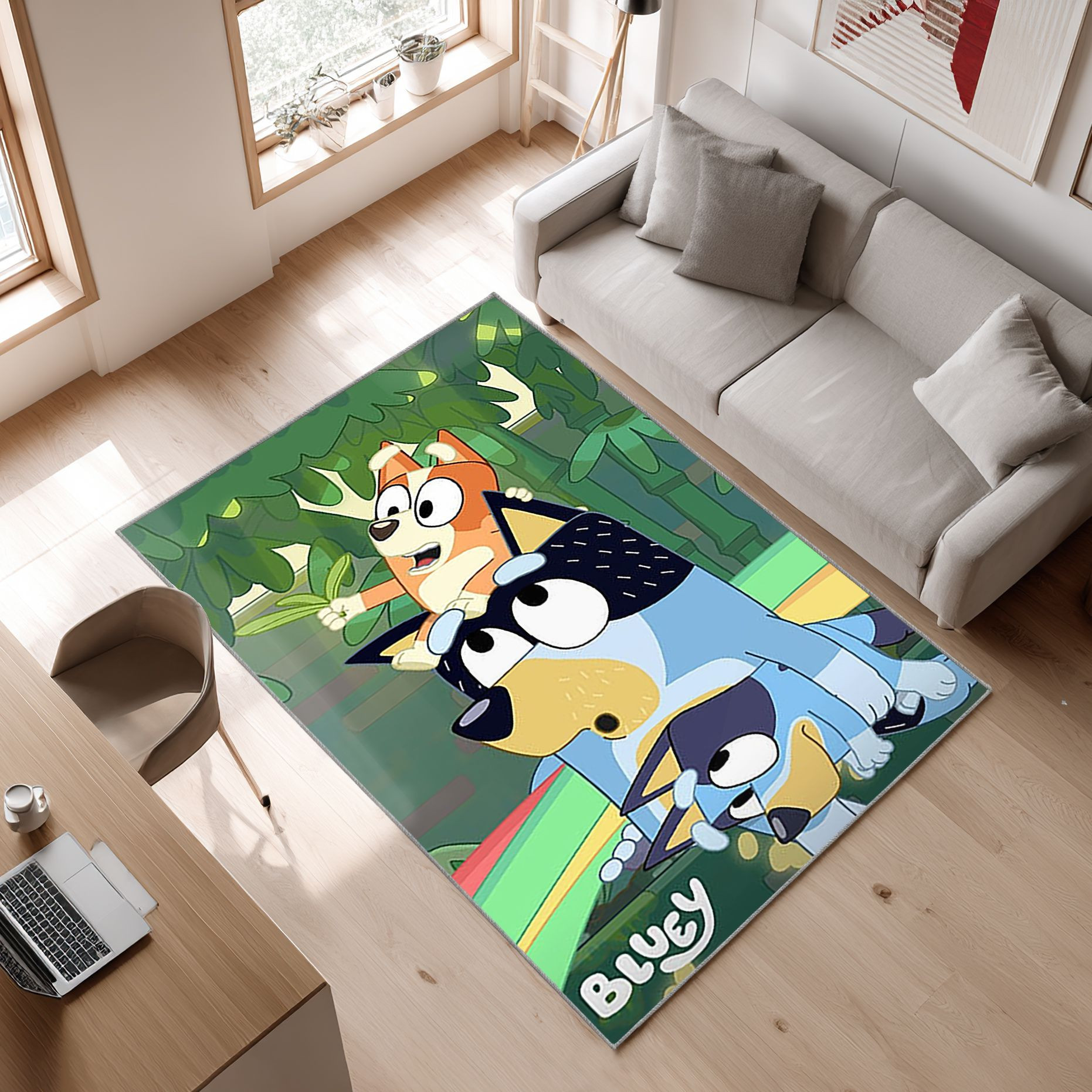 Bluey 5 Area Rug, Non-Slip Living Room Floor Mat, Soft Bedroom Carpet, Washable Home Decor