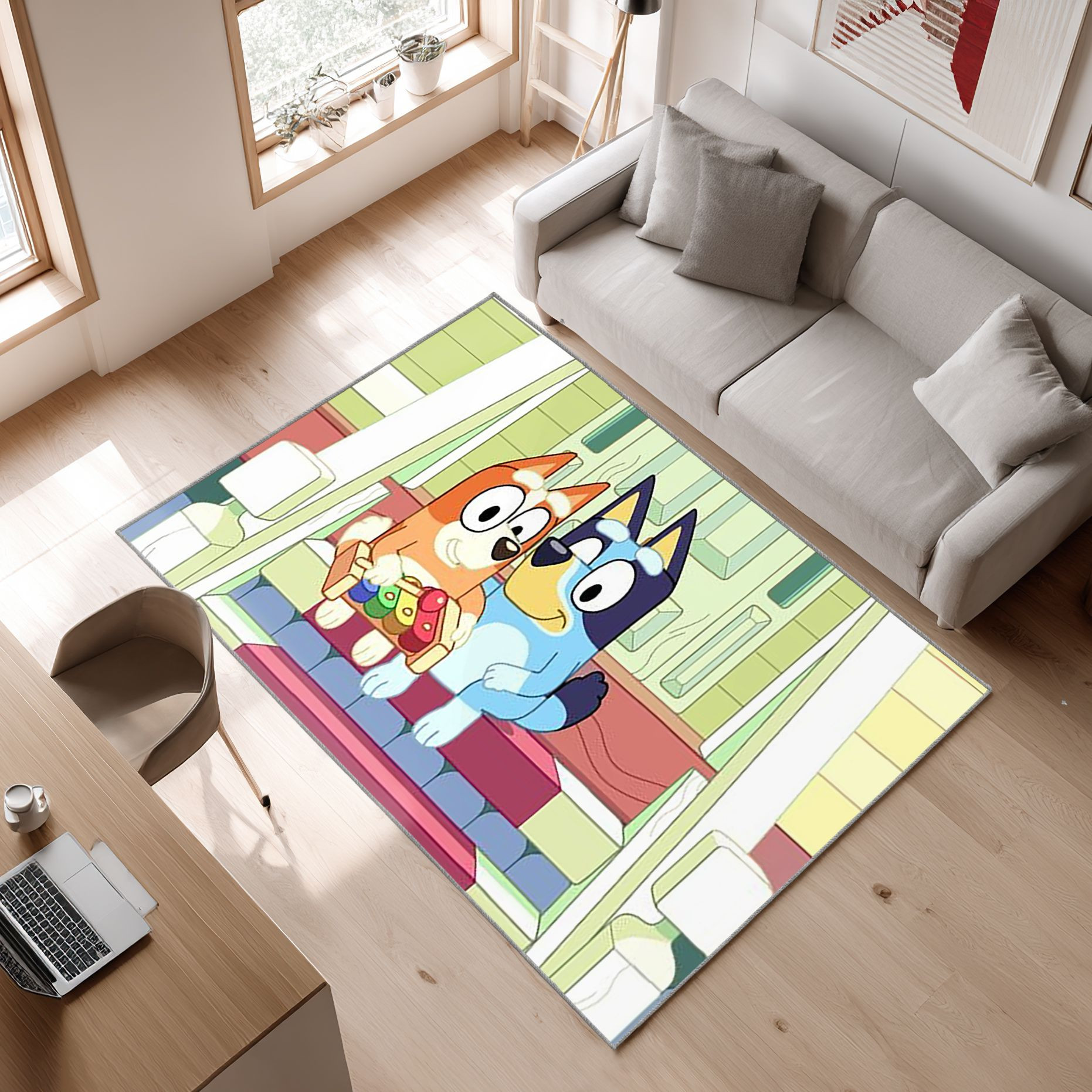 Bluey 8 Area Rug, Non-Slip Living Room Floor Mat, Soft Bedroom Carpet, Washable Home Decor