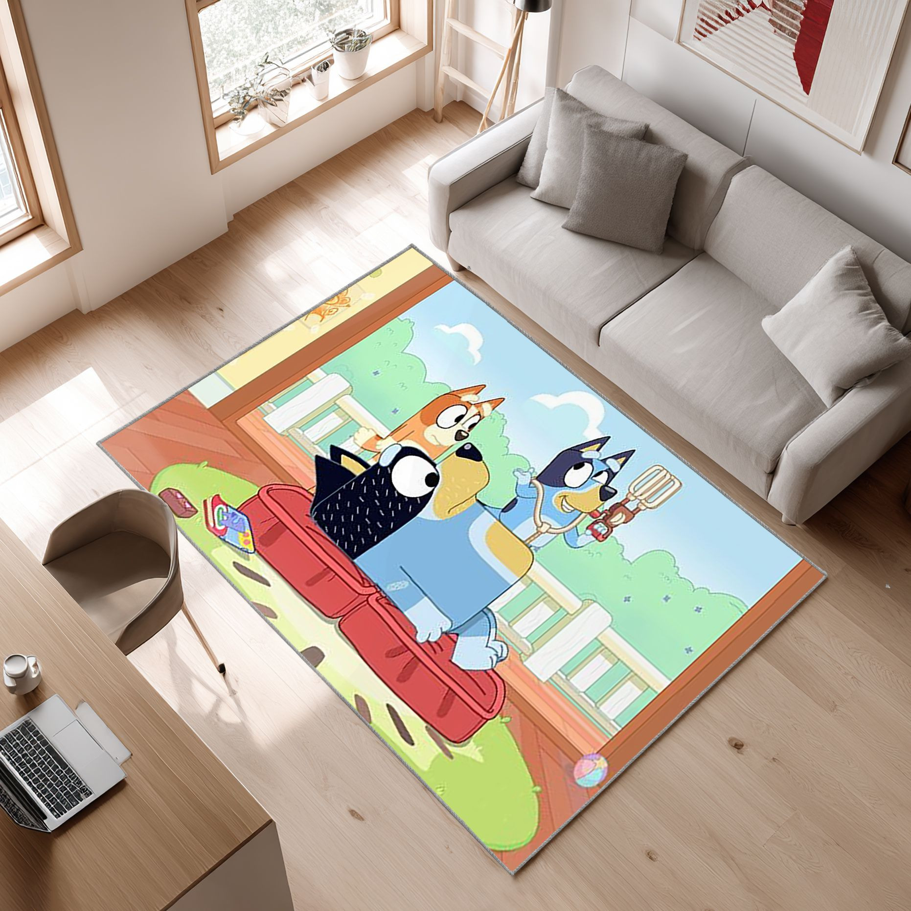 Bluey 9 Area Rug, Non-Slip Living Room Floor Mat, Soft Bedroom Carpet, Washable Home Decor