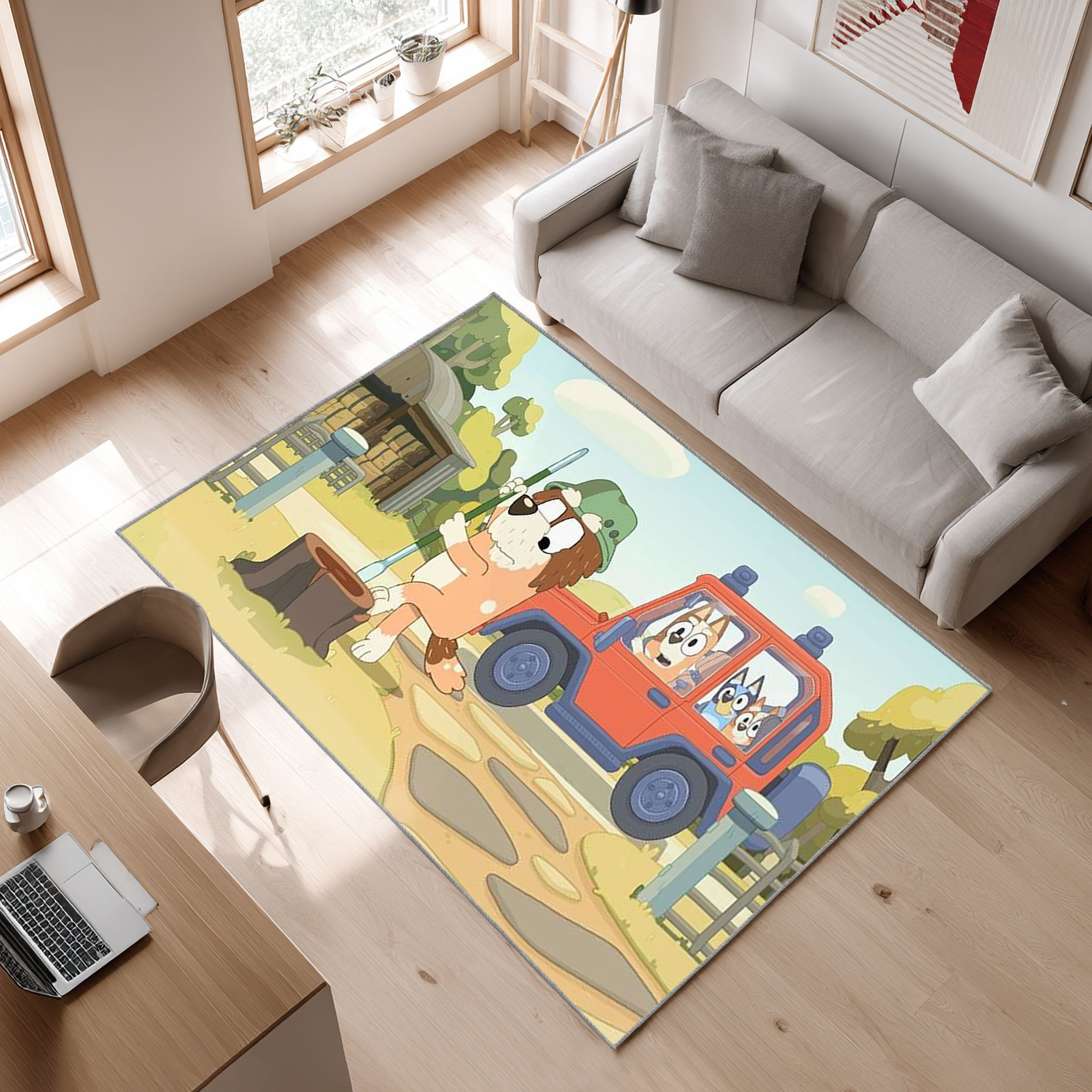 Bluey And Bingo'S 2 Area Rug, Non-Slip Living Room Floor Mat, Soft Bedroom Carpet, Washable Home Decor