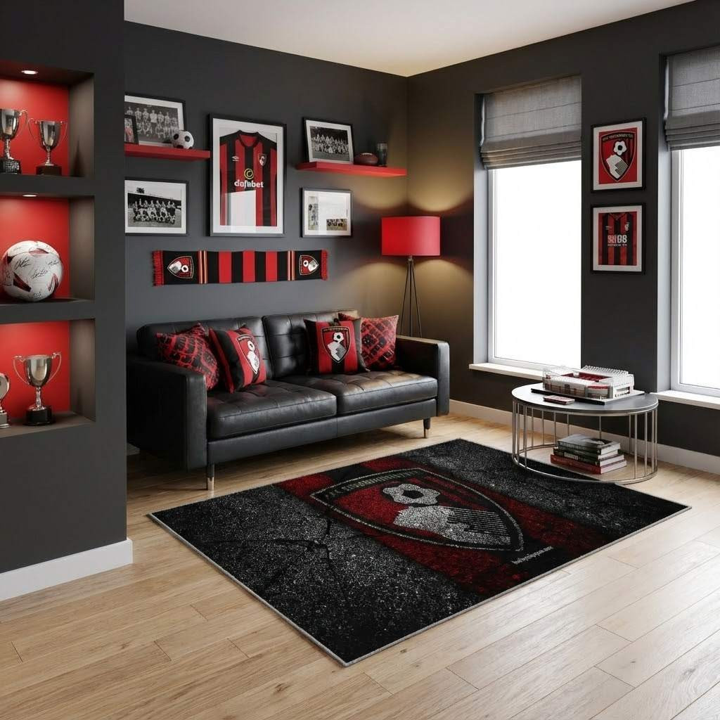 Bournemouth Fc Logo, Grunge England Soccer Carpet Area Rug, Non-Slip Living Room Floor Mat, Soft Bedroom Carpet, Washable Home Decor