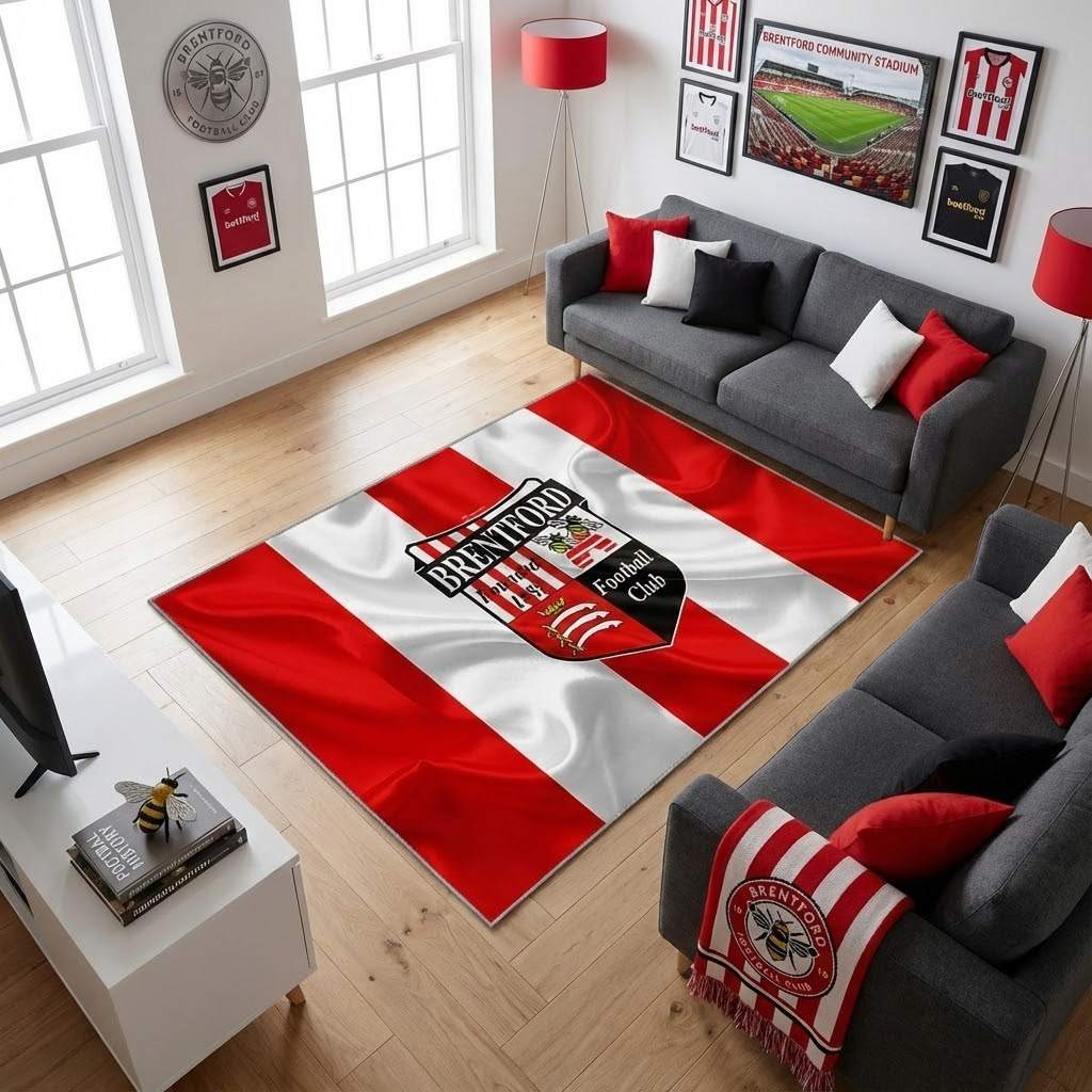 Brentford Fc Brentford England Carpet Area Rug, Non-Slip Living Room Floor Mat, Soft Bedroom Carpet, Washable Home Decor