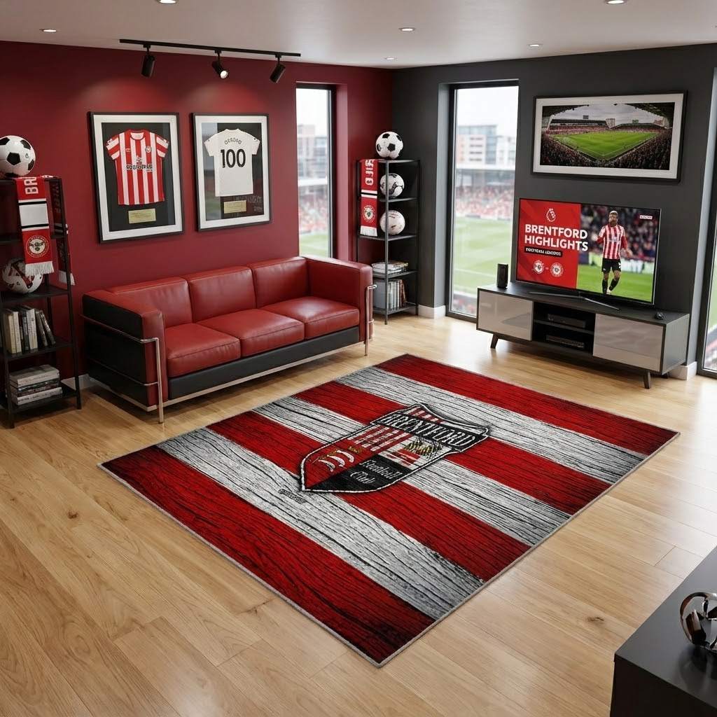 Brentford Fc Efl Championship Carpet Area Rug, Non-Slip Living Room Floor Mat, Soft Bedroom Carpet, Washable Home Decor