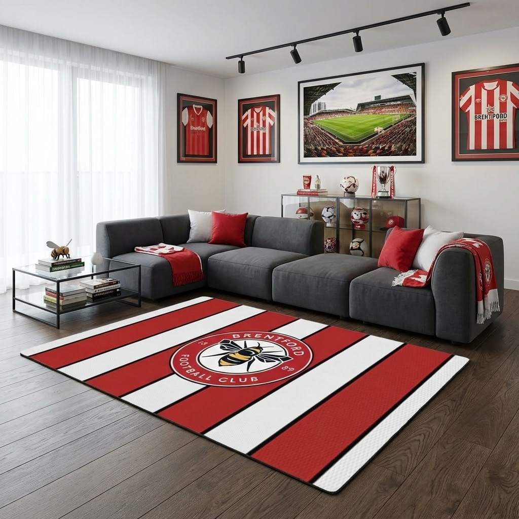 Brentford Football Club 01 Carpet Area Rug, Non-Slip Living Room Floor Mat, Soft Bedroom Carpet, Washable Home Decor