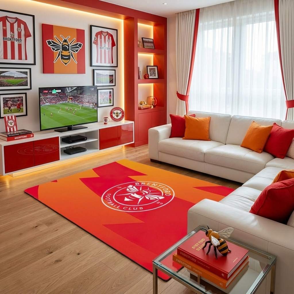 Brentford Football Club 02 Carpet Area Rug, Non-Slip Living Room Floor Mat, Soft Bedroom Carpet, Washable Home Decor