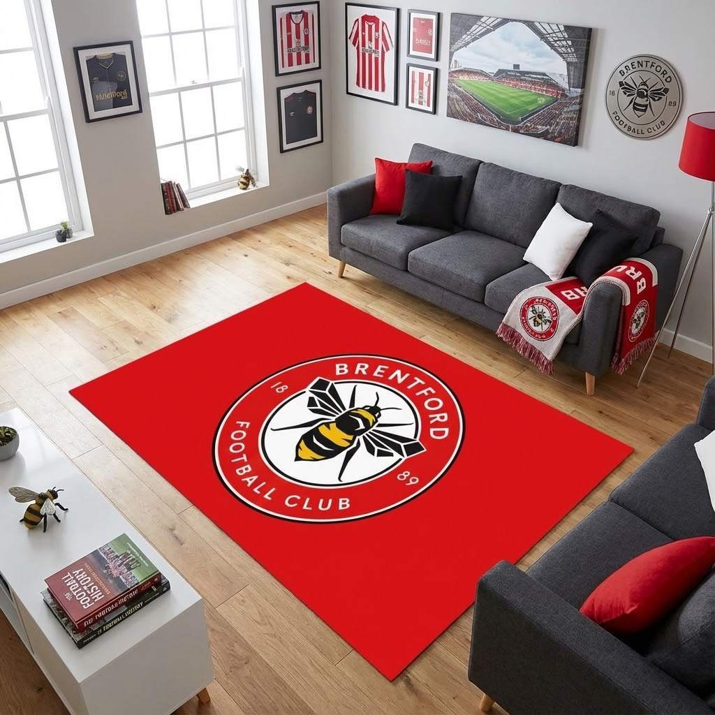 Brentford Football Club 03 Carpet Area Rug, Non-Slip Living Room Floor Mat, Soft Bedroom Carpet, Washable Home Decor