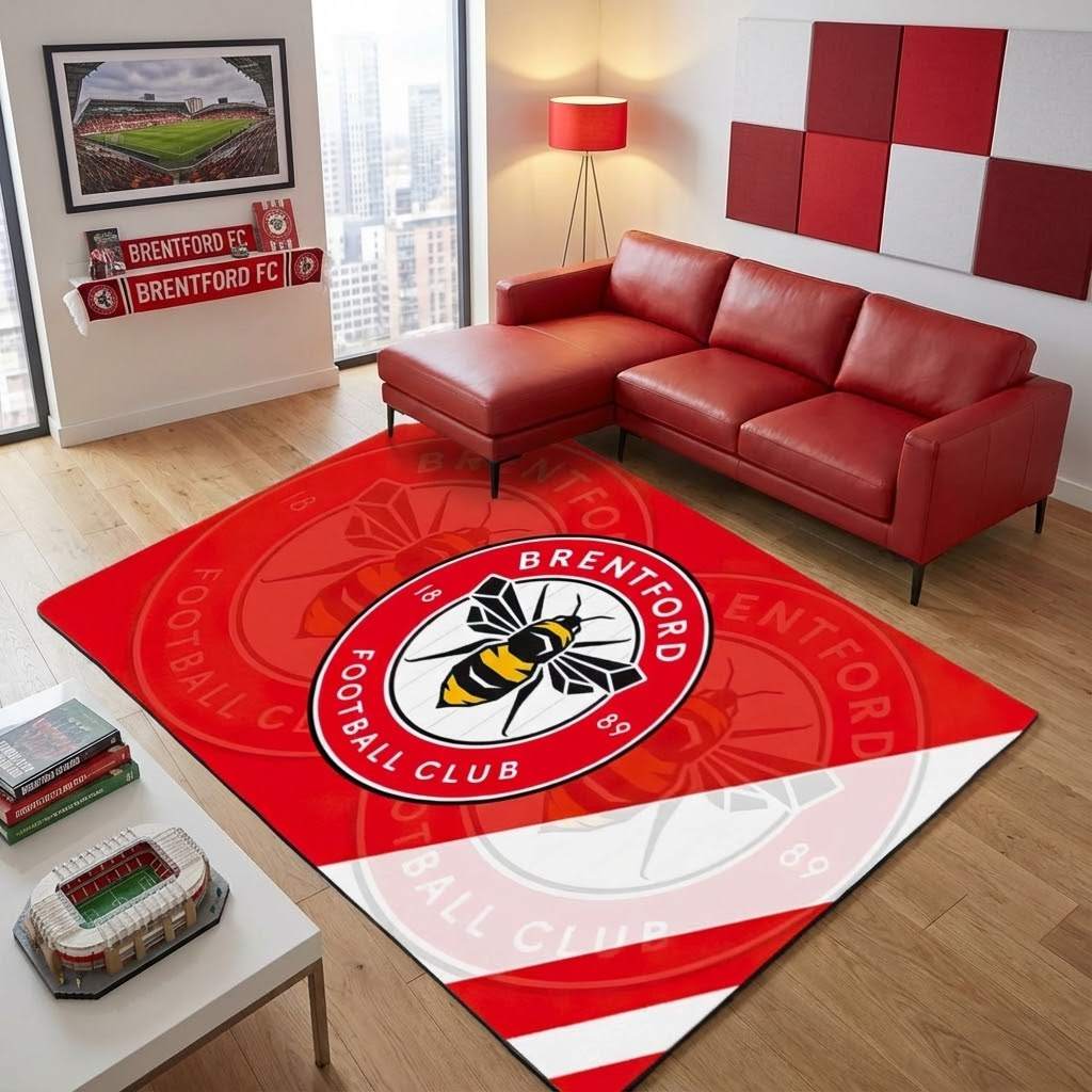 Brentford Football Club 04 Carpet Area Rug, Non-Slip Living Room Floor Mat, Soft Bedroom Carpet, Washable Home Decor
