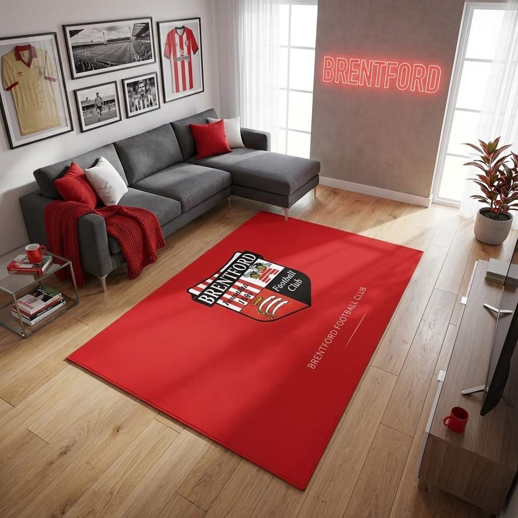 Brentford Football Club 07 Carpet Area Rug, Non-Slip Living Room Floor Mat, Soft Bedroom Carpet, Washable Home Decor