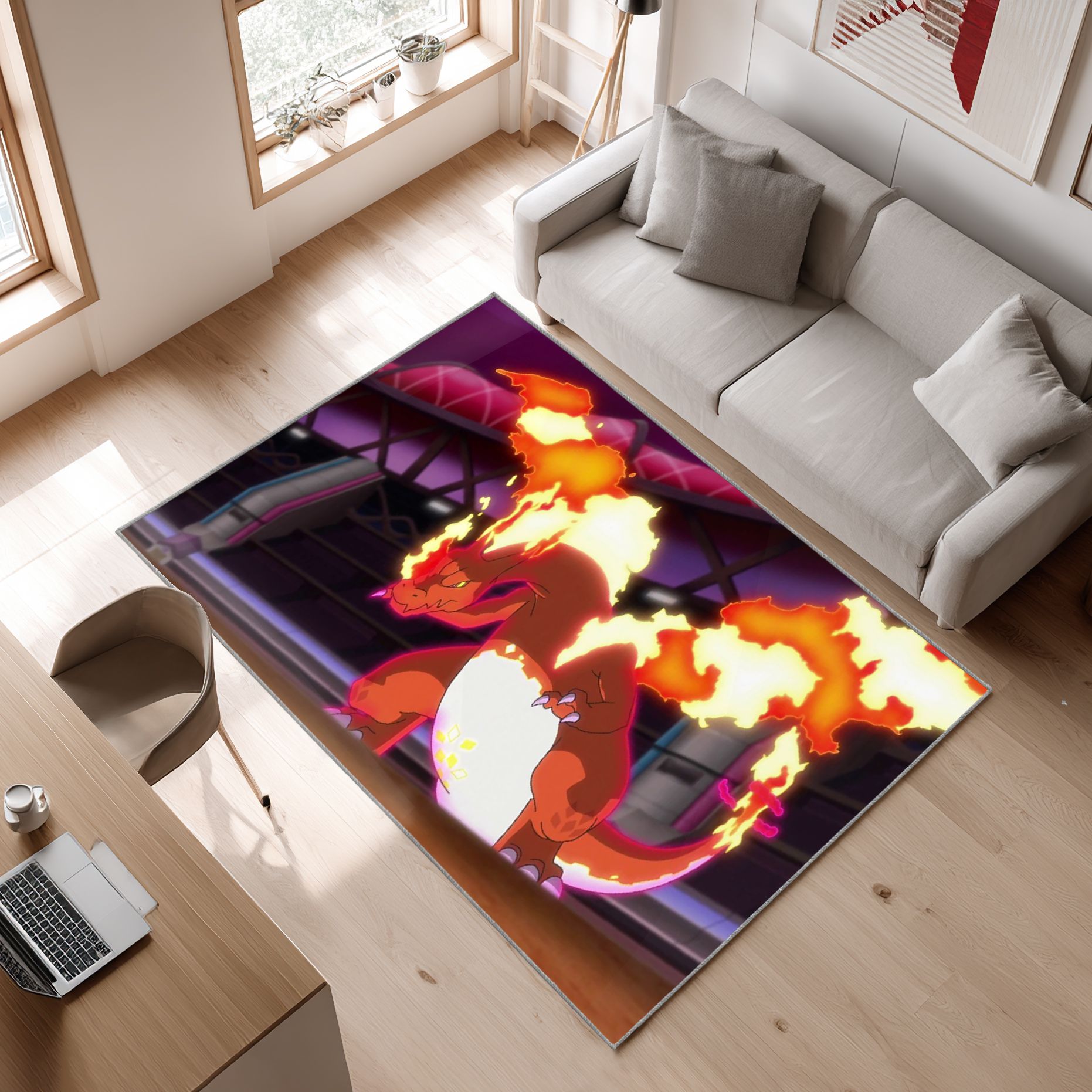 Charizard Pokemon,  Area Rug, Non-Slip Living Room Floor Mat, Soft Bedroom Carpet, Washable Home Decor