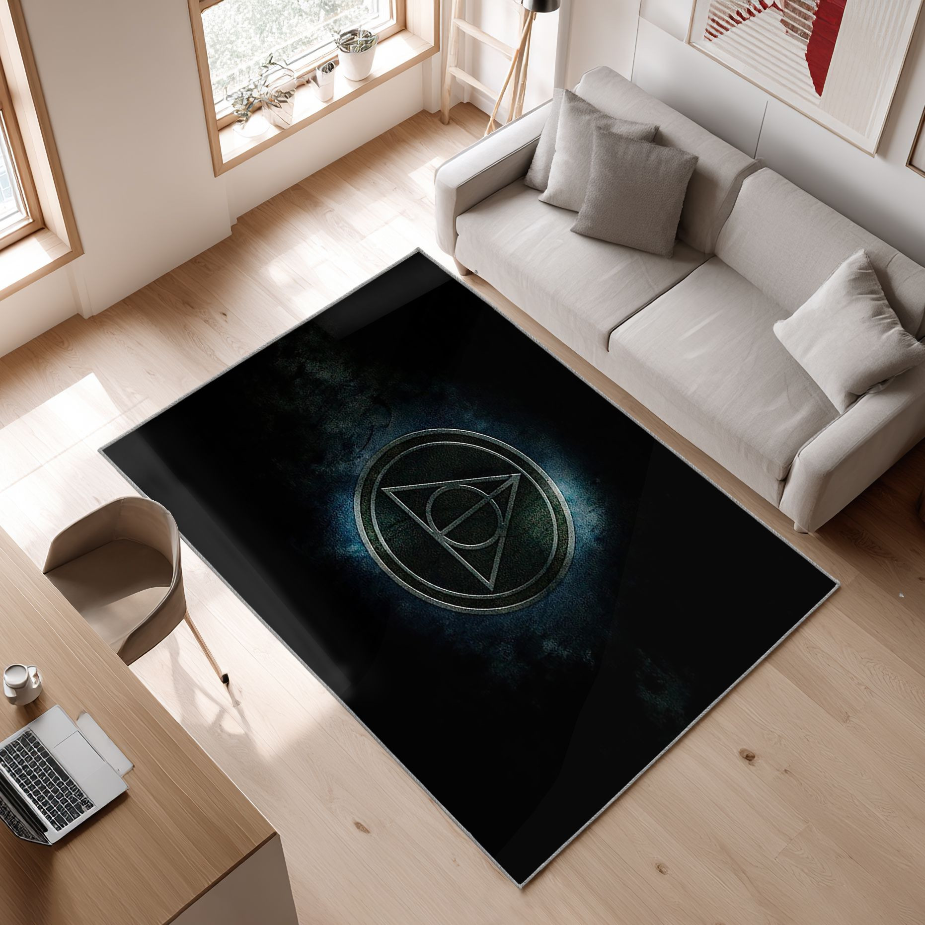 Deathly Hallows, Harry Potter Area Rug, Non-Slip Living Room Floor Mat, Soft Bedroom Carpet, Washable Home Decor