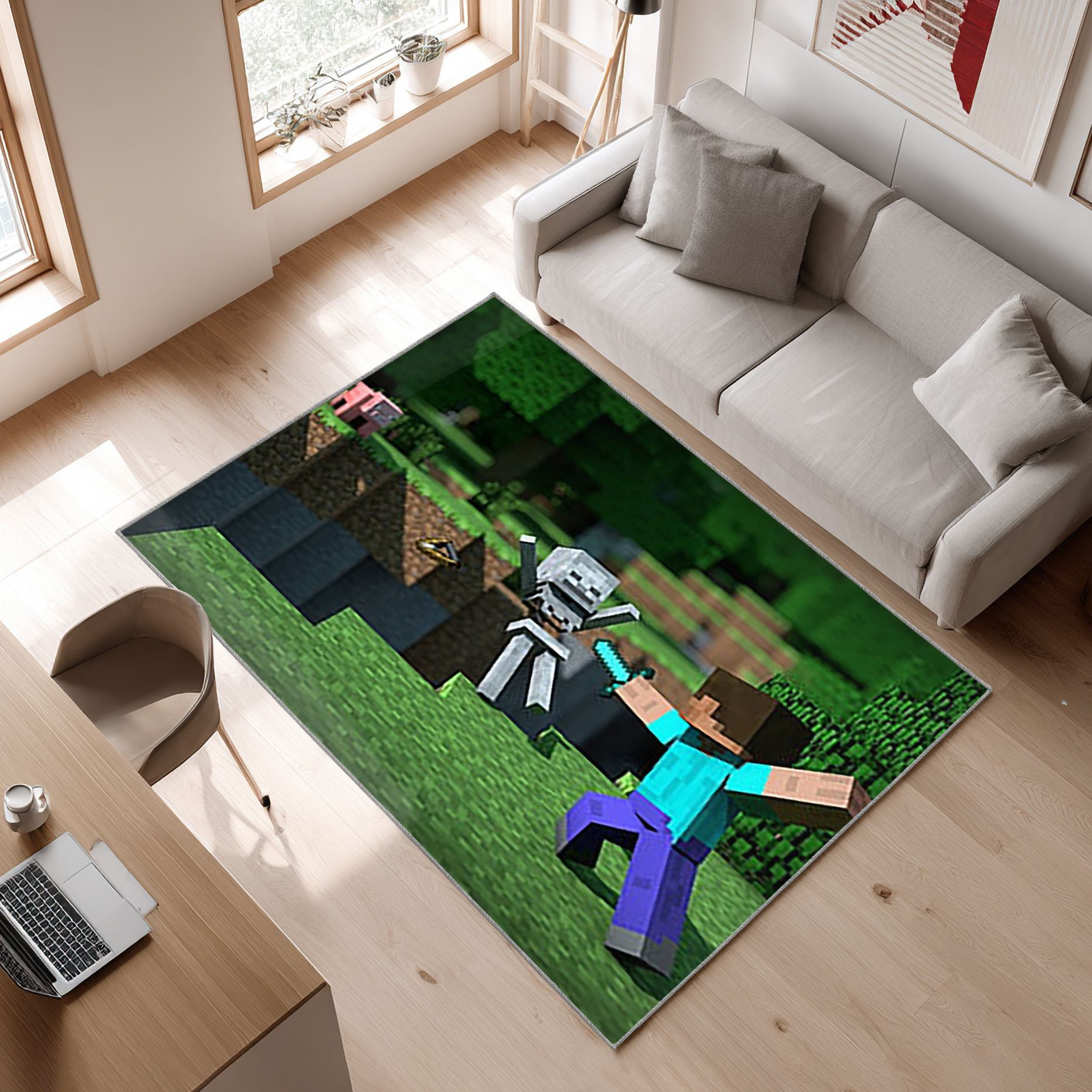 Diamond Minecraft Area Rug, Non-Slip Living Room Floor Mat, Soft Bedroom Carpet, Washable Home Decor