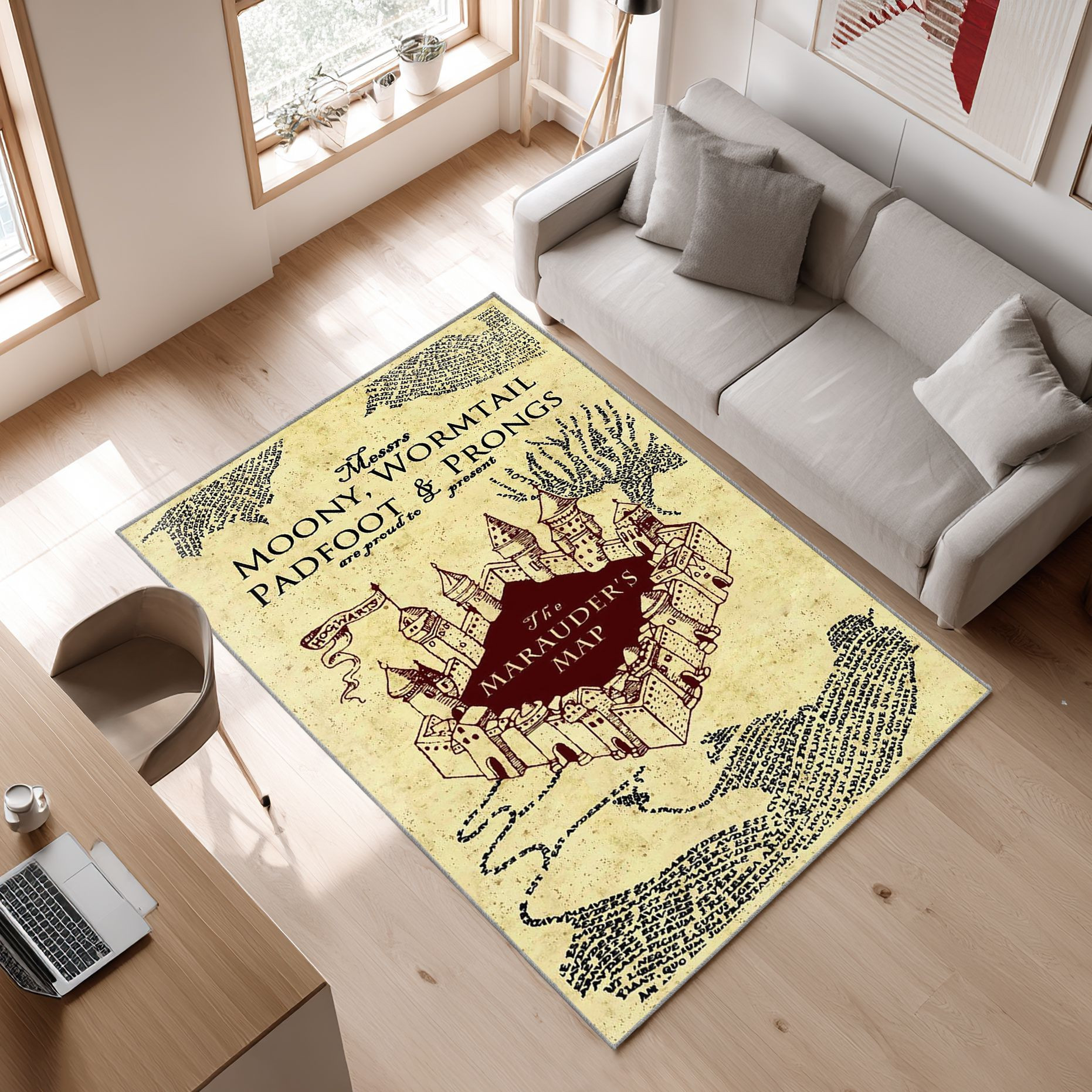 Die Maruaders Karte Harry Potter Move Area Rug, Non-Slip Living Room Floor Mat, Soft Bedroom Carpet, Washable Home Decor