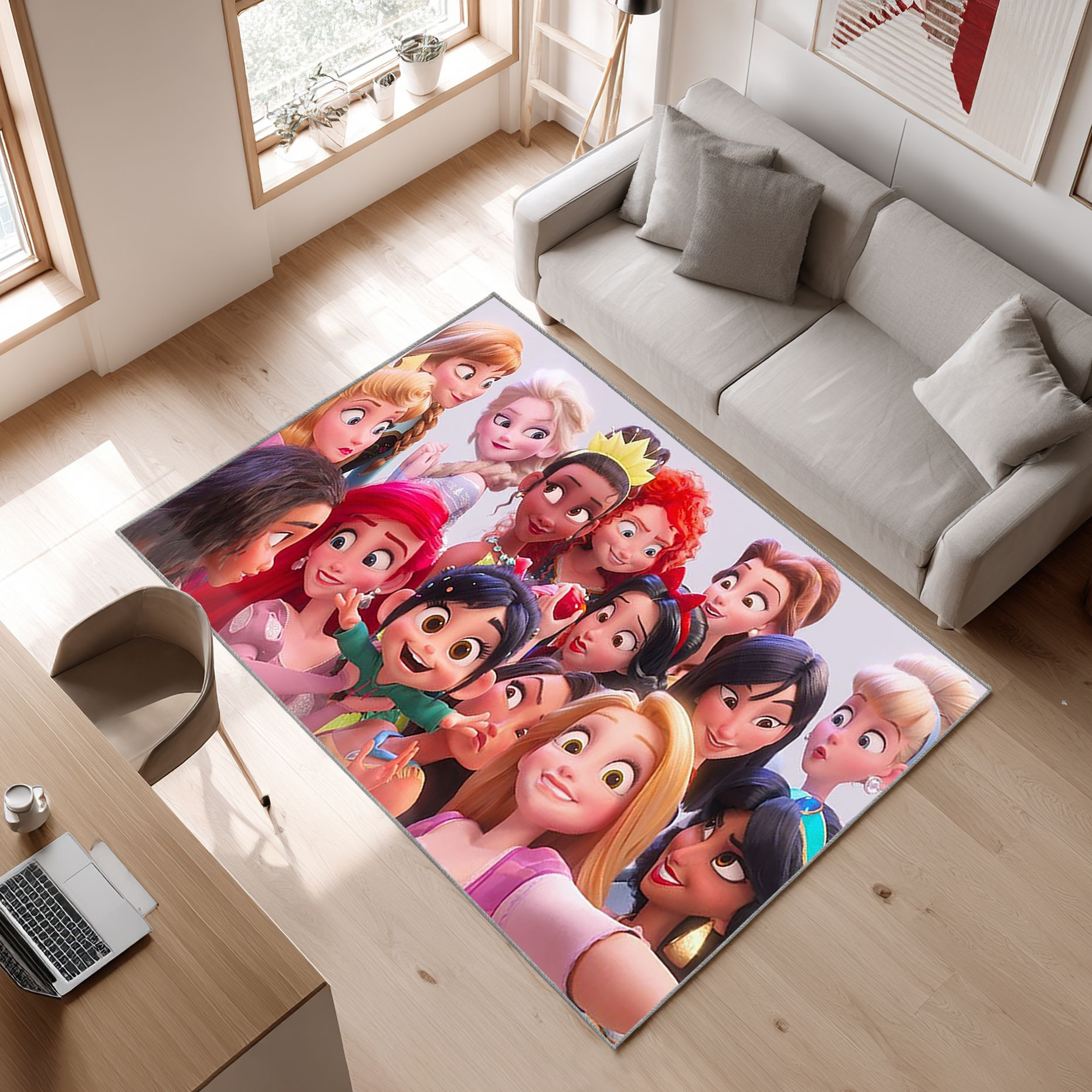 Disney Girls, Rapunzel Area Rug, Non-Slip Living Room Floor Mat, Soft Bedroom Carpet, Washable Home Decor