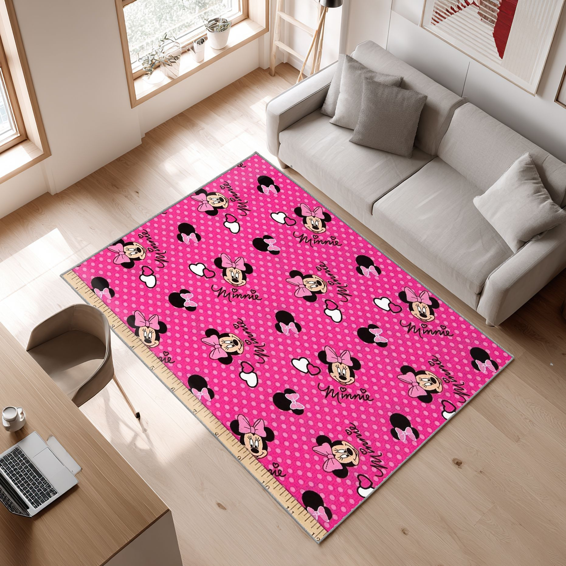 Disney Minnie Mouse Area Rug, Non-Slip Living Room Floor Mat, Soft Bedroom Carpet, Washable Home Decor