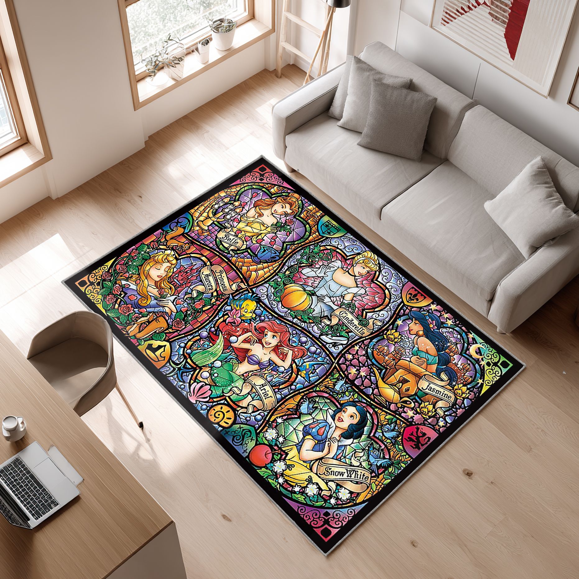 Disney Princesses, Aurora Snow White001 Area Rug, Non-Slip Living Room Floor Mat, Soft Bedroom Carpet, Washable Home Decor