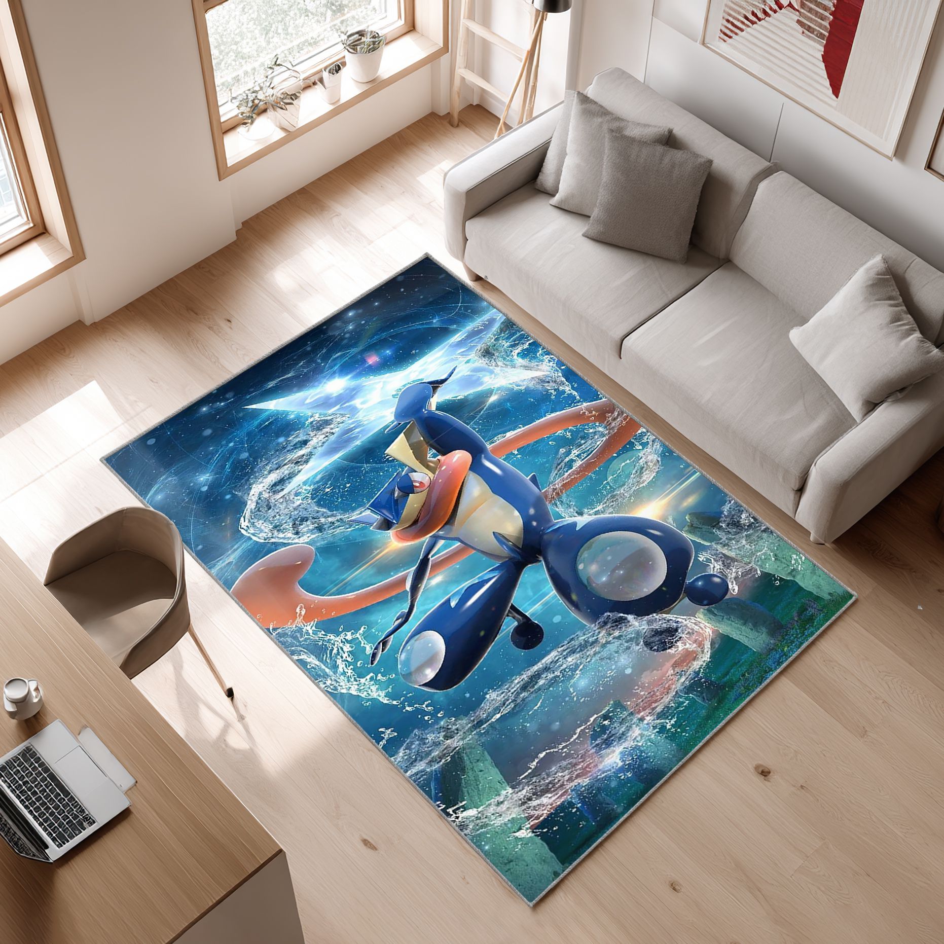 Forbidden Light, Greninja, Nintendo, Pokemon Area Rug, Non-Slip Living Room Floor Mat, Soft Bedroom Carpet, Washable Home Decor