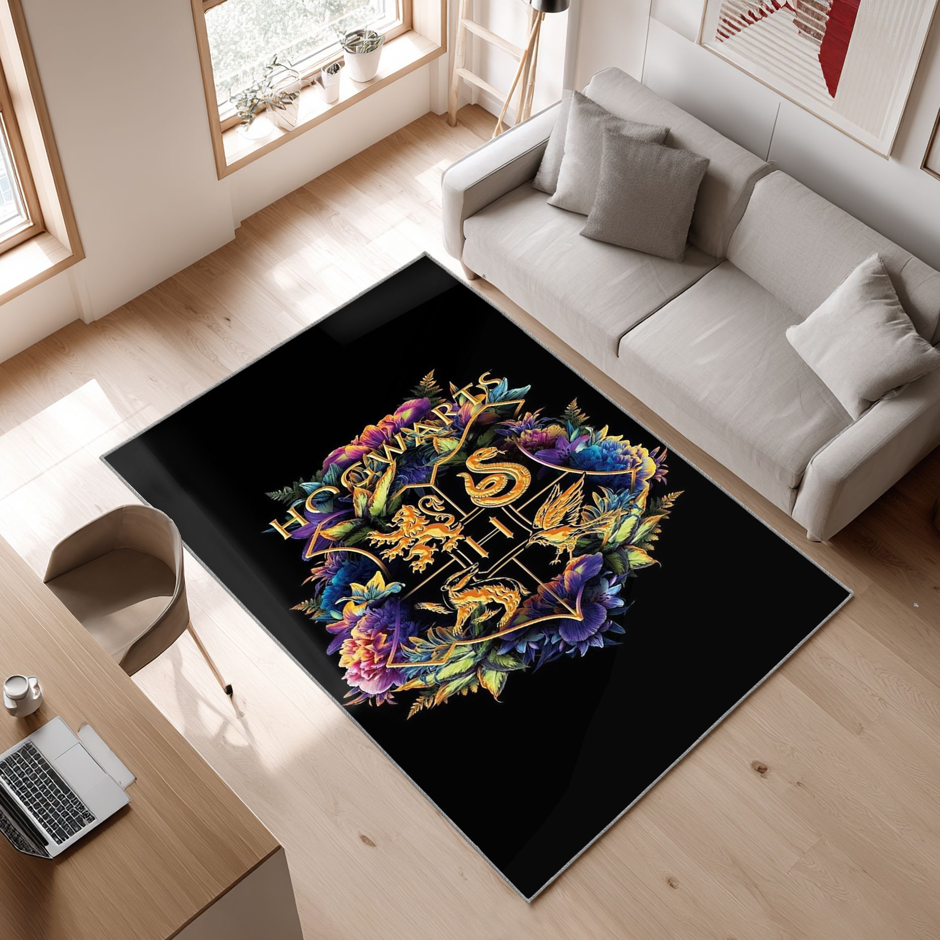 Galaxy Hp, Harry Potter, Hogwarts, Houses Area Rug, Non-Slip Living Room Floor Mat, Soft Bedroom Carpet, Washable Home Decor