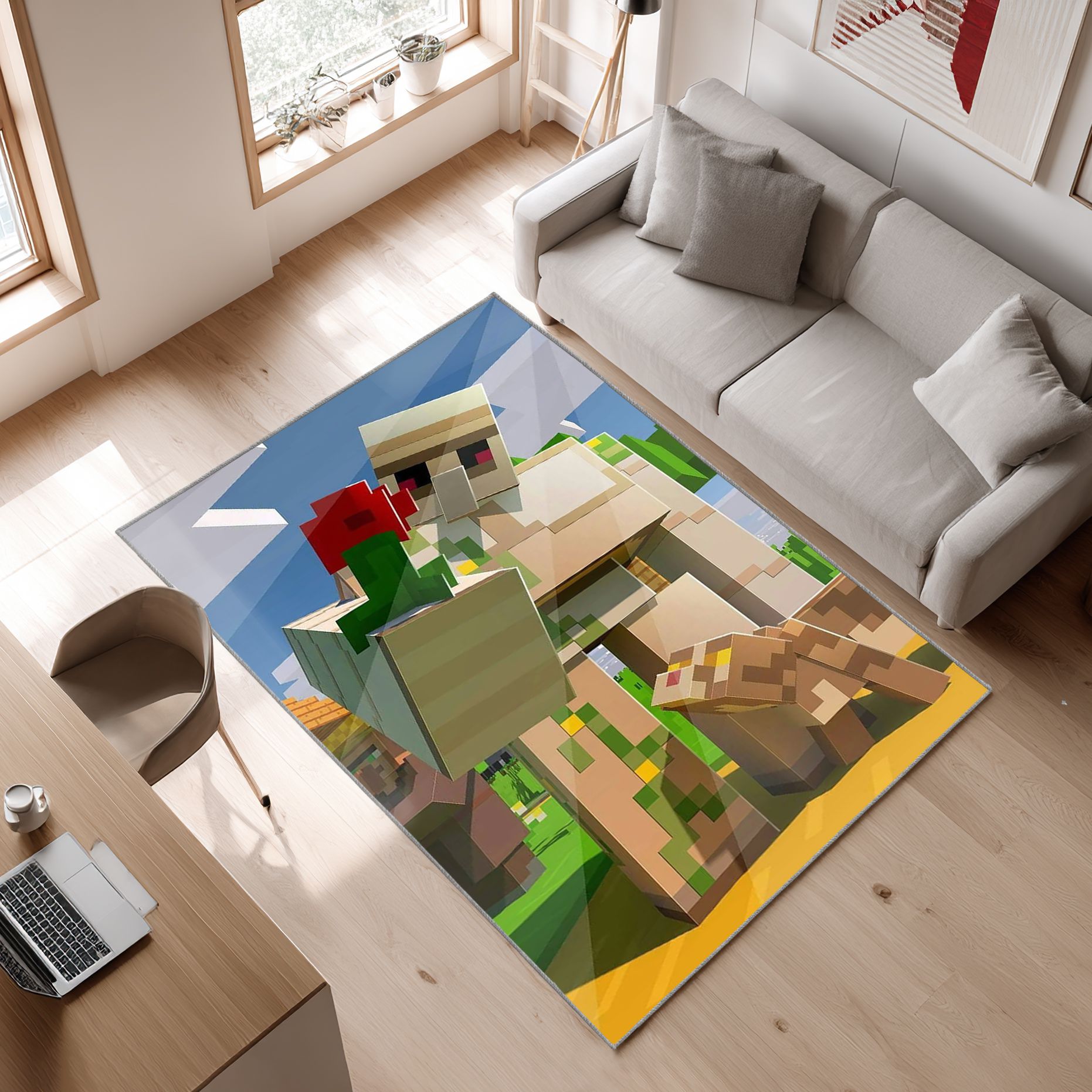 Golem , Minecraft, Una Flor Xd Area Rug, Non-Slip Living Room Floor Mat, Soft Bedroom Carpet, Washable Home Decor