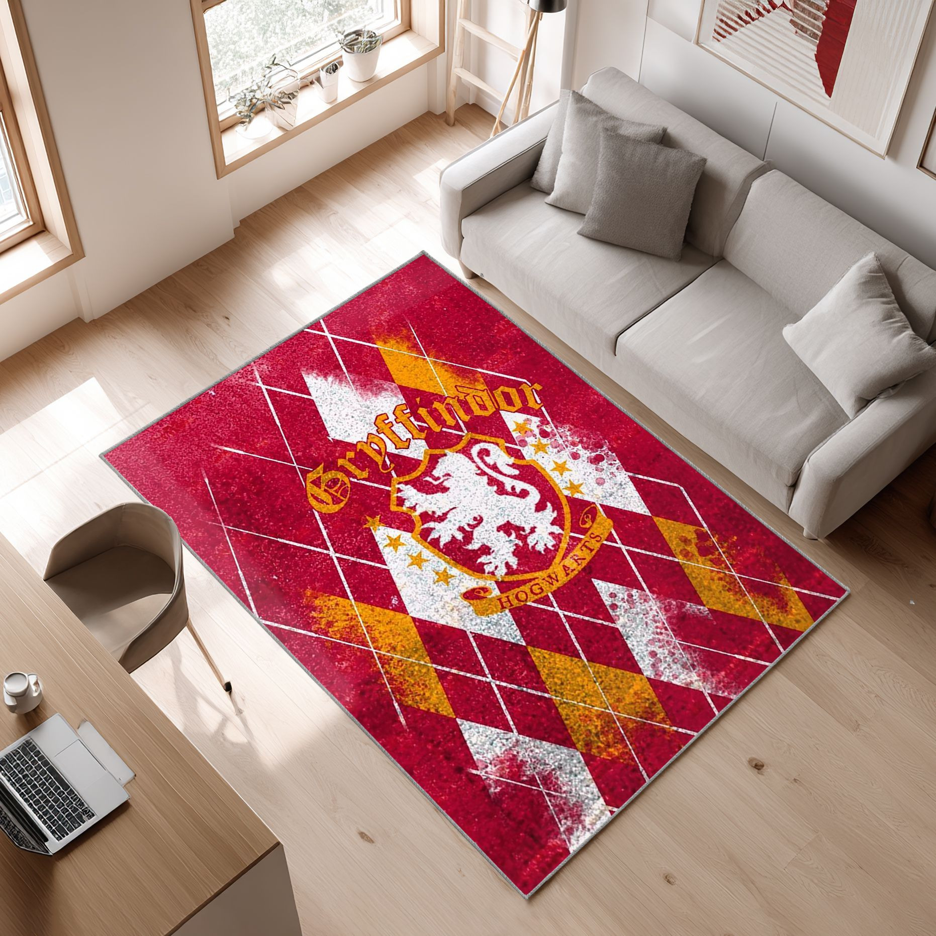Gryffindor Fn191006 Harry Potter Bereich Bodendekor Bodendekor Und Area Rug, Non-Slip Living Room Floor Mat, Soft Bedroom Carpet, Washable Home Decor