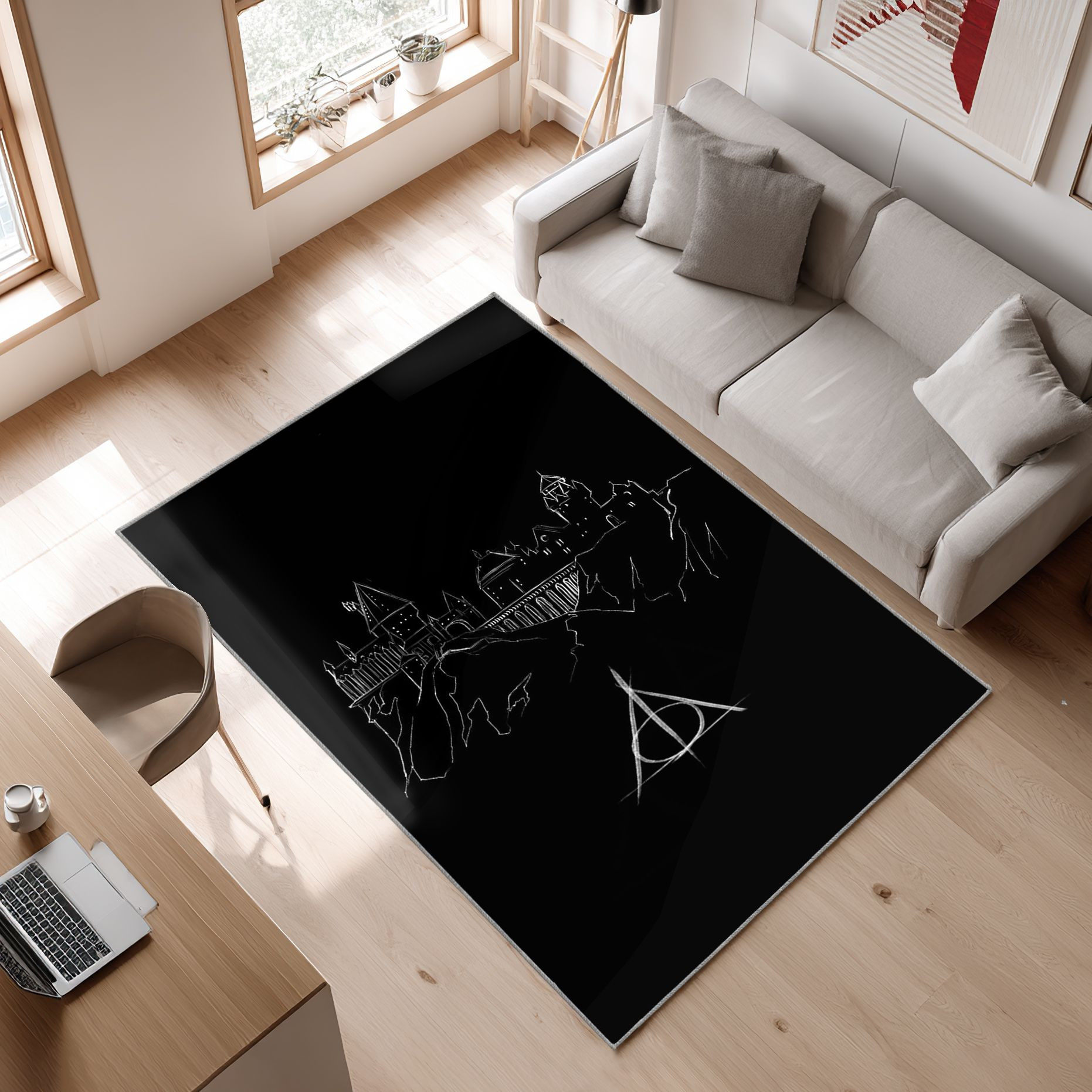 Harry Potter , Android, Castle, Drawing Area Rug, Non-Slip Living Room Floor Mat, Soft Bedroom Carpet, Washable Home Decor
