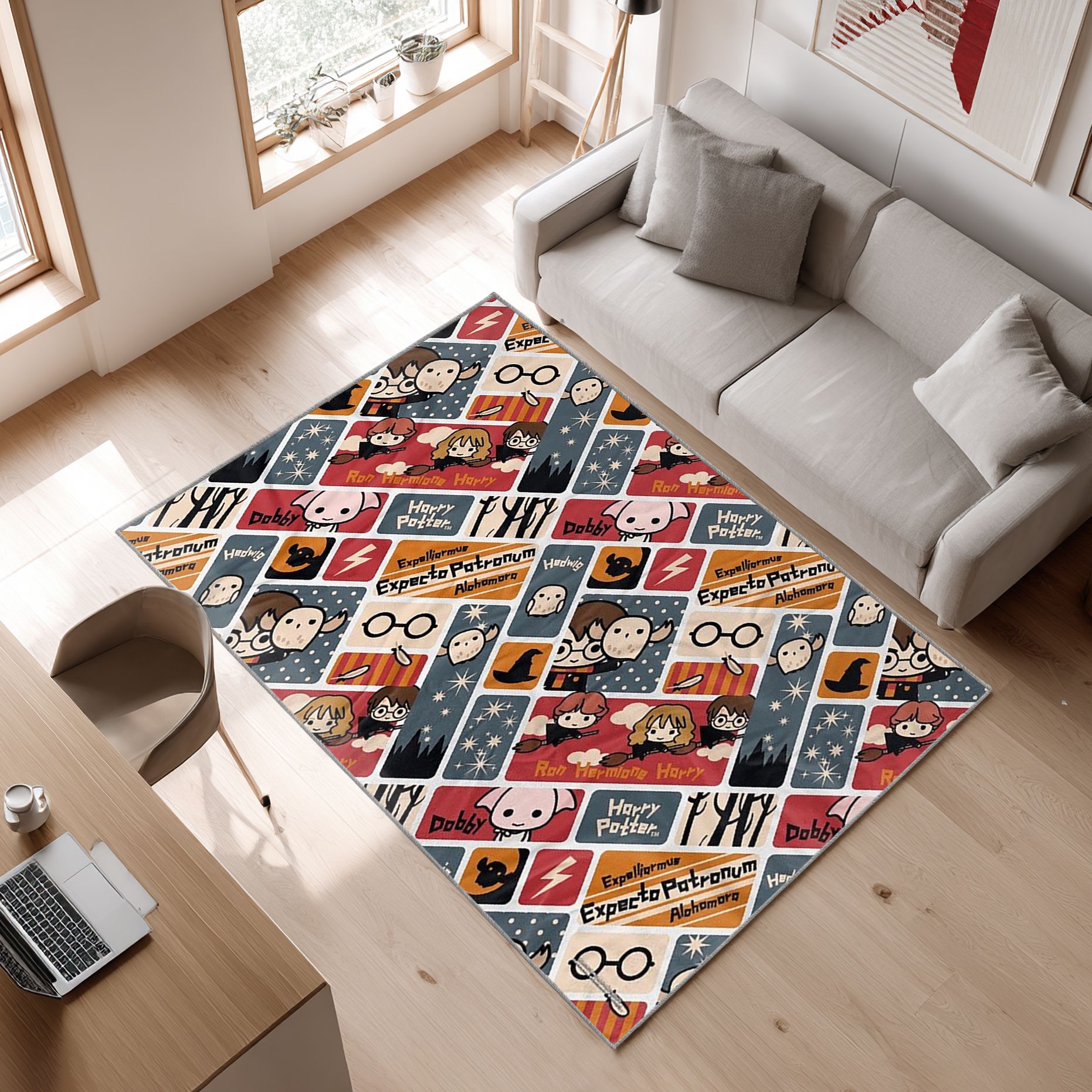 Harry Potter Chibi Pattern_002 Area Rug, Non-Slip Living Room Floor Mat, Soft Bedroom Carpet, Washable Home Decor