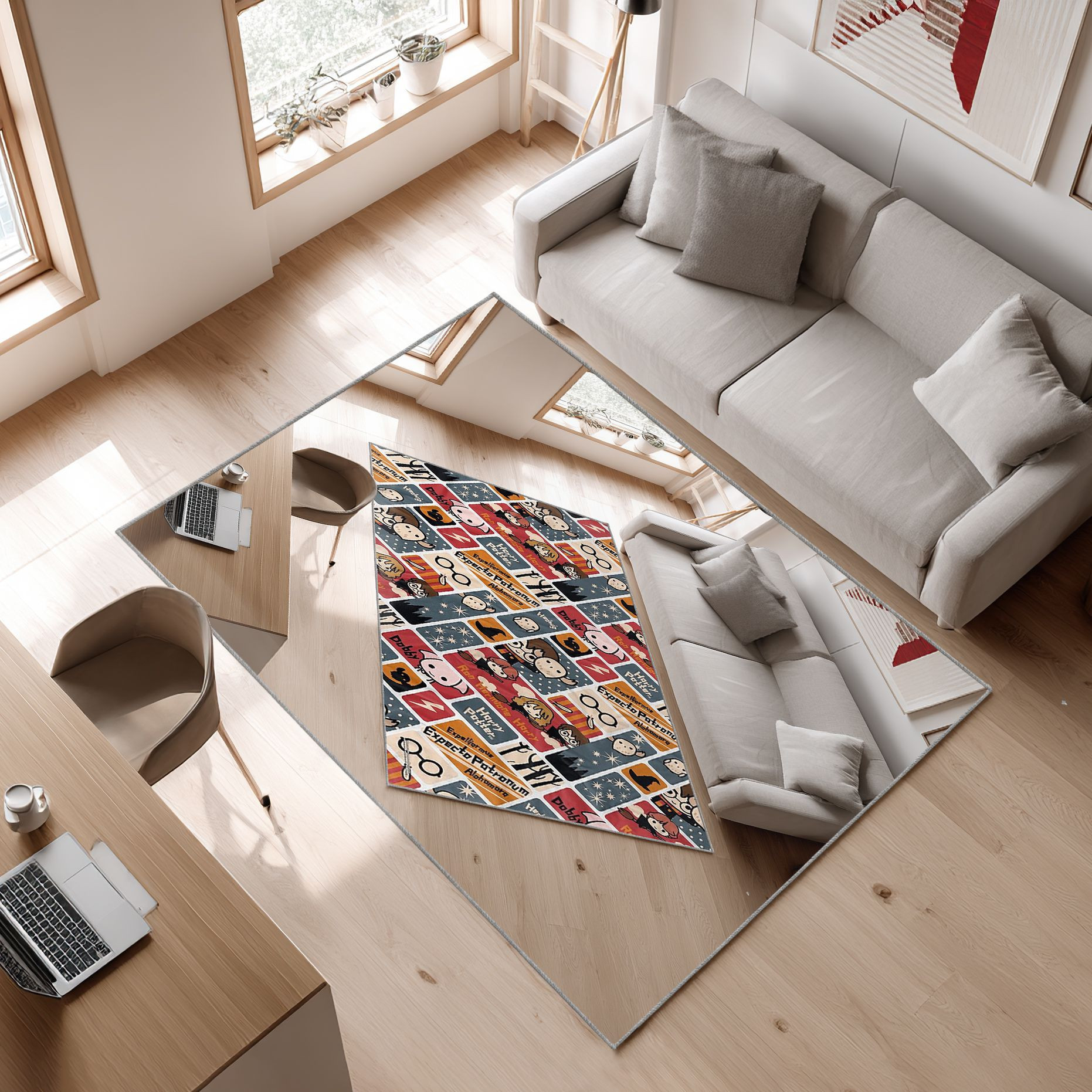 Harry Potter Death Hallows Map Area Rug, Non-Slip Living Room Floor Mat, Soft Bedroom Carpet, Washable Home Decor