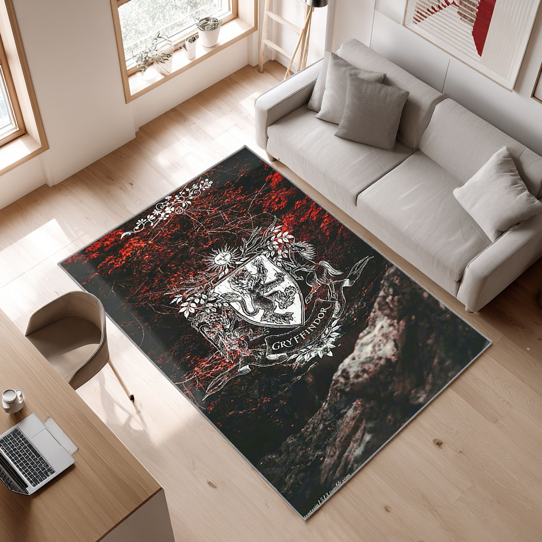 Harry Potter Gryffindor Area Film Area Rug, Non-Slip Living Room Floor Mat, Soft Bedroom Carpet, Washable Home Decor