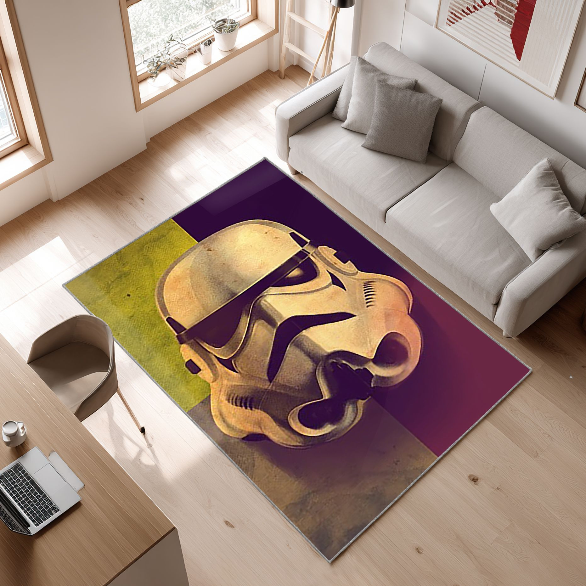 Helmet Sepia Star Wars Area Rug, Non-Slip Living Room Floor Mat, Soft Bedroom Carpet, Washable Home Decor