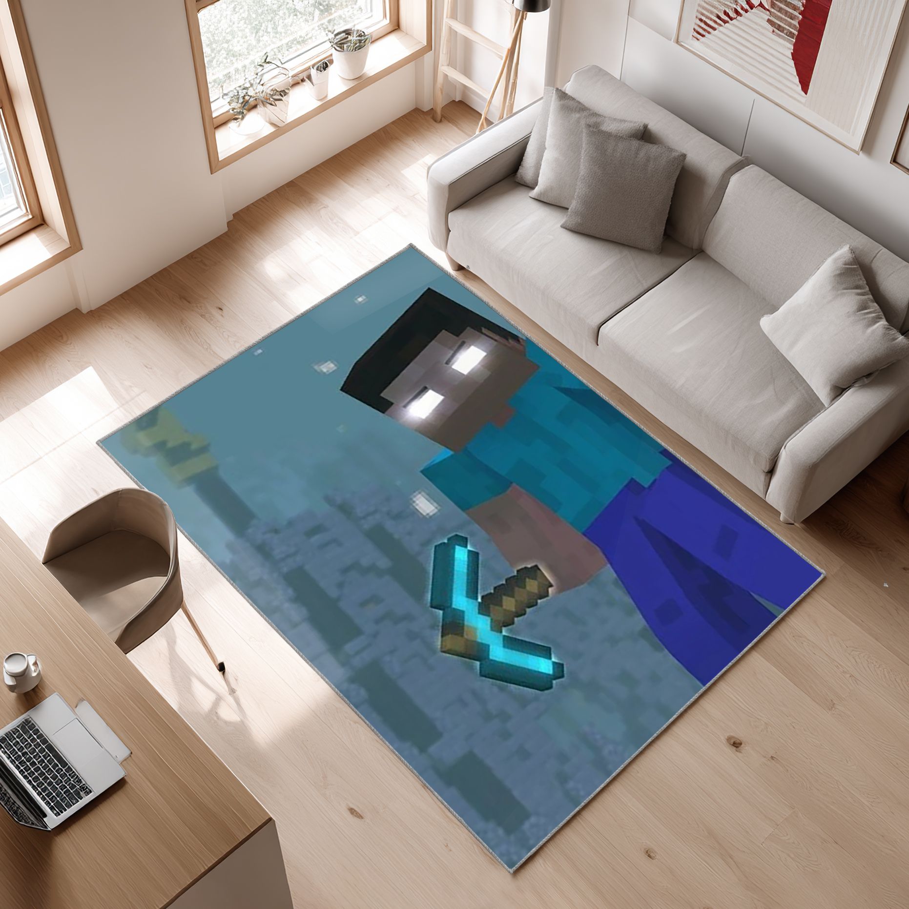 Herobrine Area Rug, Non-Slip Living Room Floor Mat, Soft Bedroom Carpet, Washable Home Decor