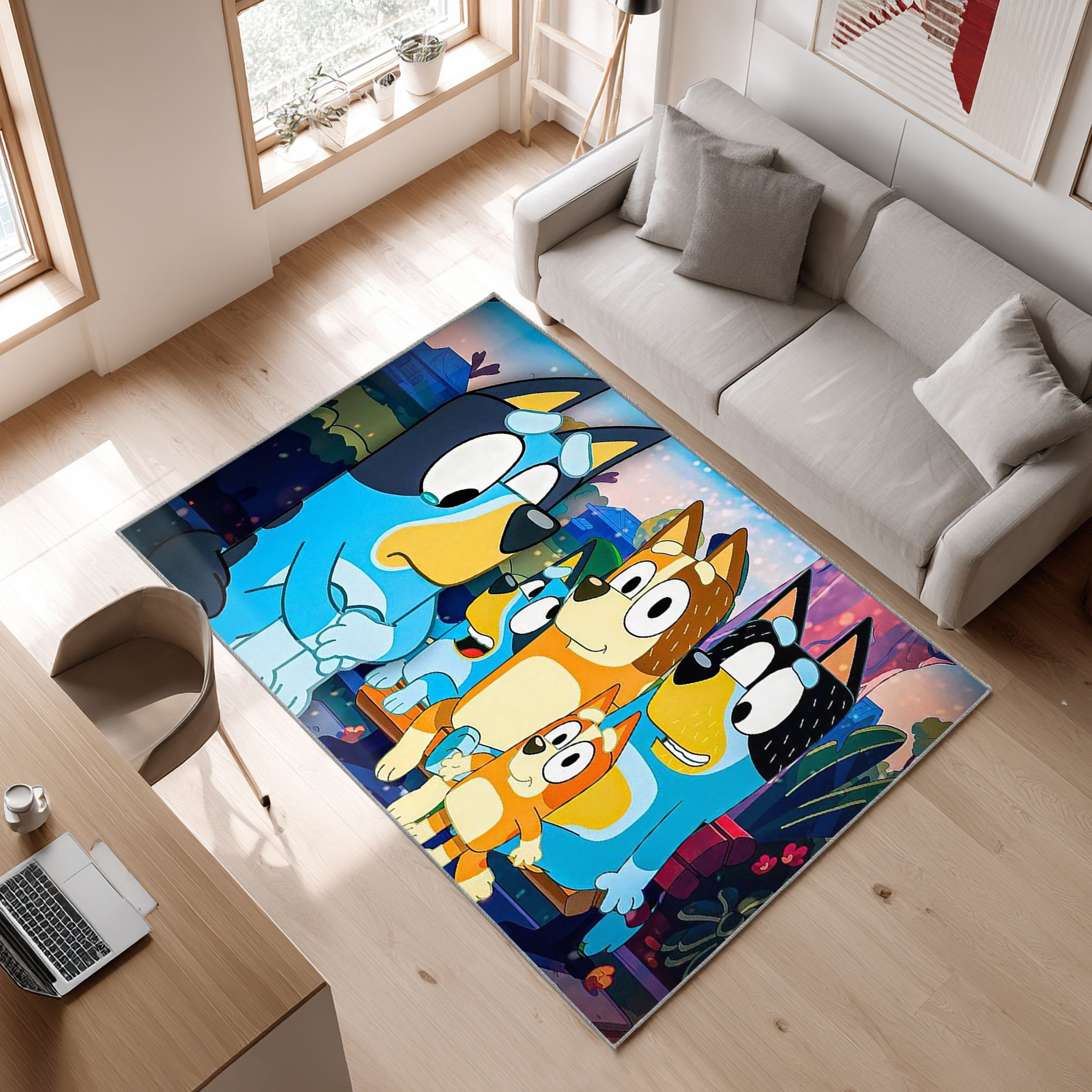 I Love Bluey Area Rug, Non-Slip Living Room Floor Mat, Soft Bedroom Carpet, Washable Home Decor