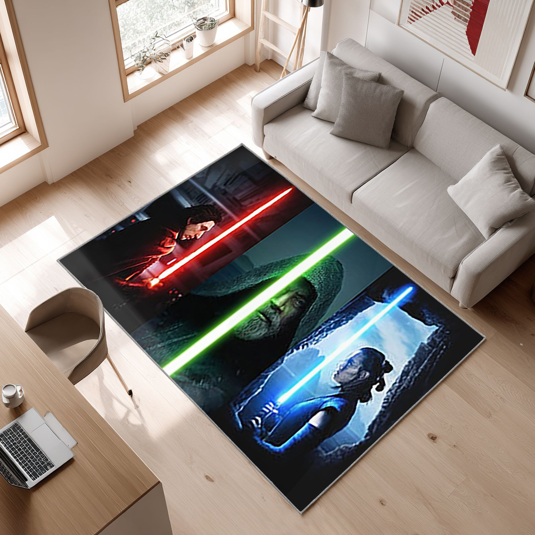 Kylo Luke _Rey Star Wars Area Rug, Non-Slip Living Room Floor Mat, Soft Bedroom Carpet, Washable Home Decor