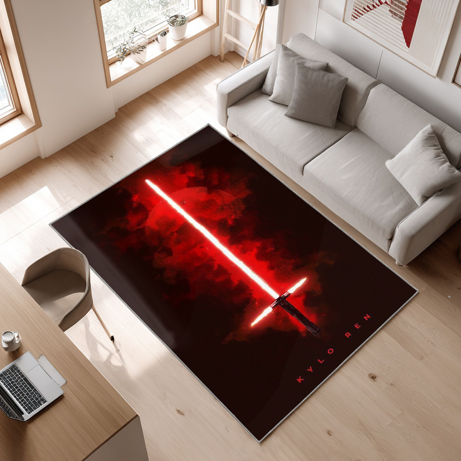 Kylo Ren Star Wars Film Star Wars Lichtschwerter Area Rug, Non-Slip Living Room Floor Mat, Soft Bedroom Carpet, Washable Home Decor