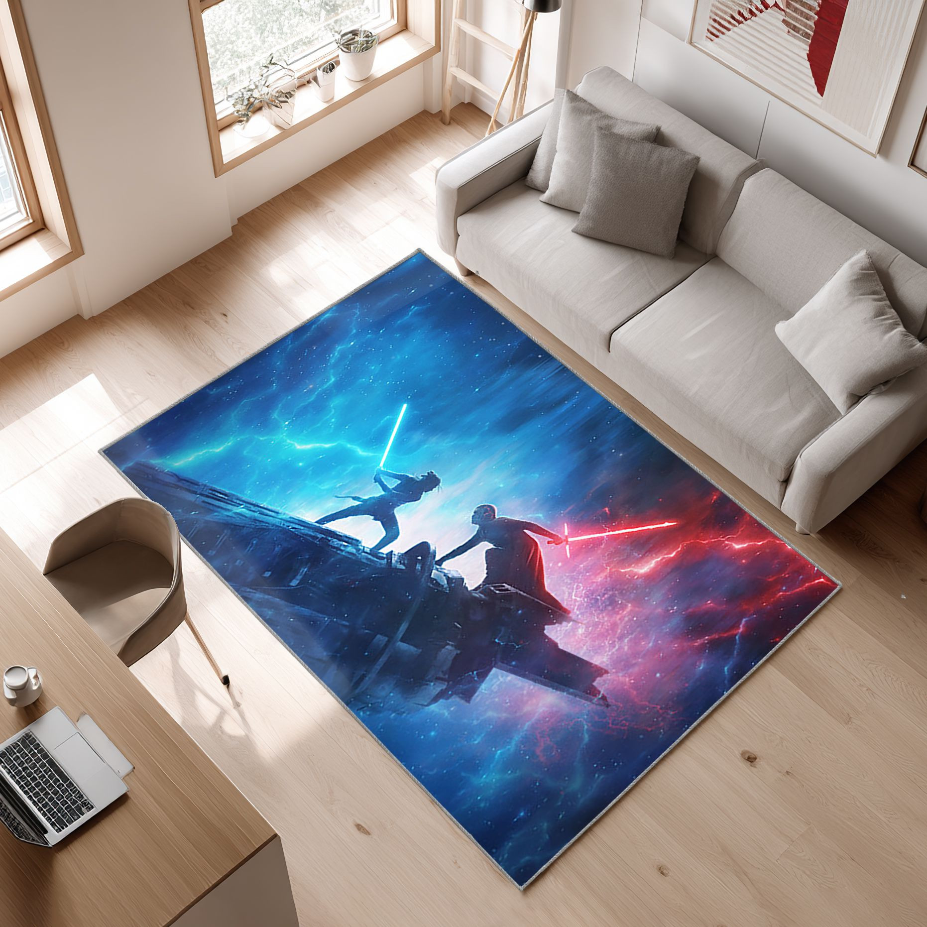 Kylo Ren Vs Rey Star Wars Area Rug, Non-Slip Living Room Floor Mat, Soft Bedroom Carpet, Washable Home Decor