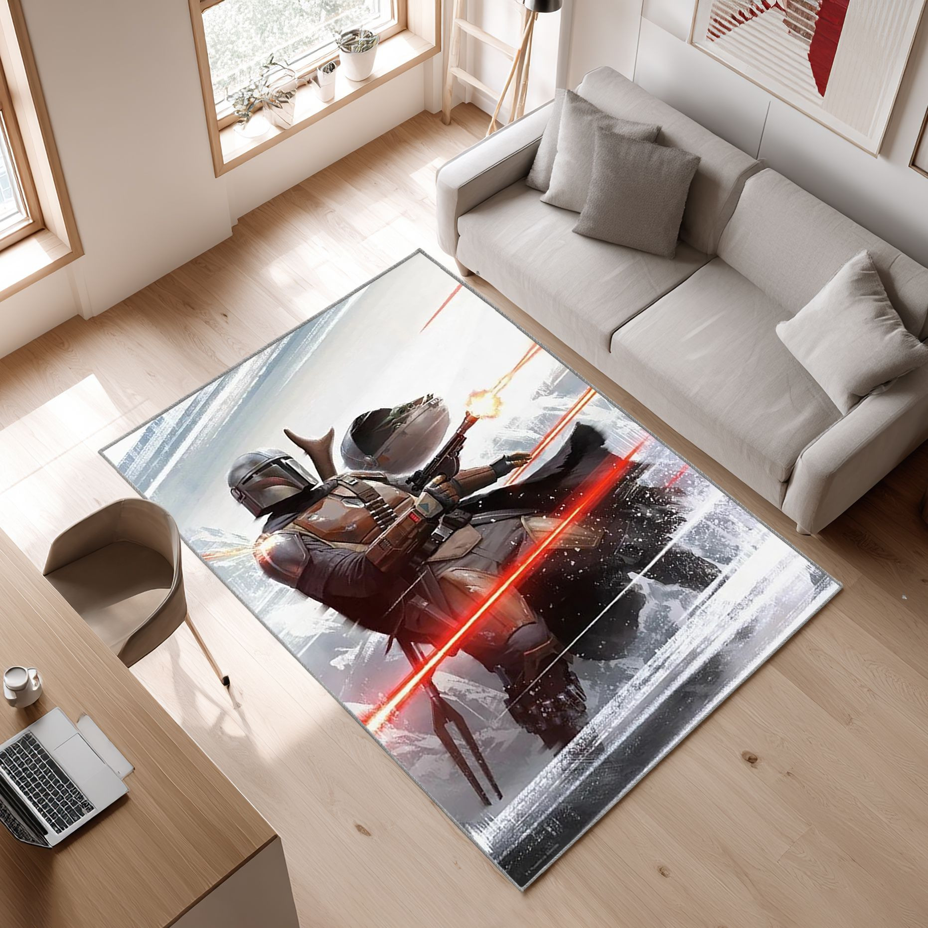 Mandalorian Baby Yoda Star Wars 108 Area Rug, Non-Slip Living Room Floor Mat, Soft Bedroom Carpet, Washable Home Decor