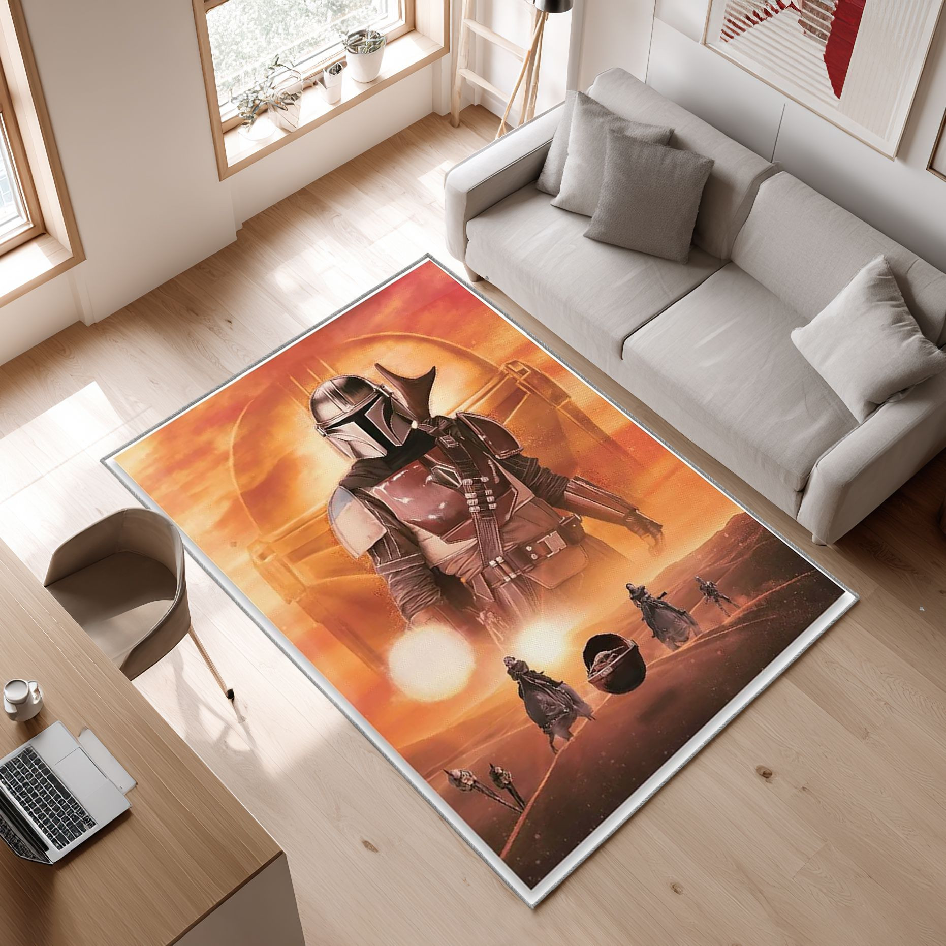Mandalorian Baby Yoda Star Wars 110 Area Rug, Non-Slip Living Room Floor Mat, Soft Bedroom Carpet, Washable Home Decor