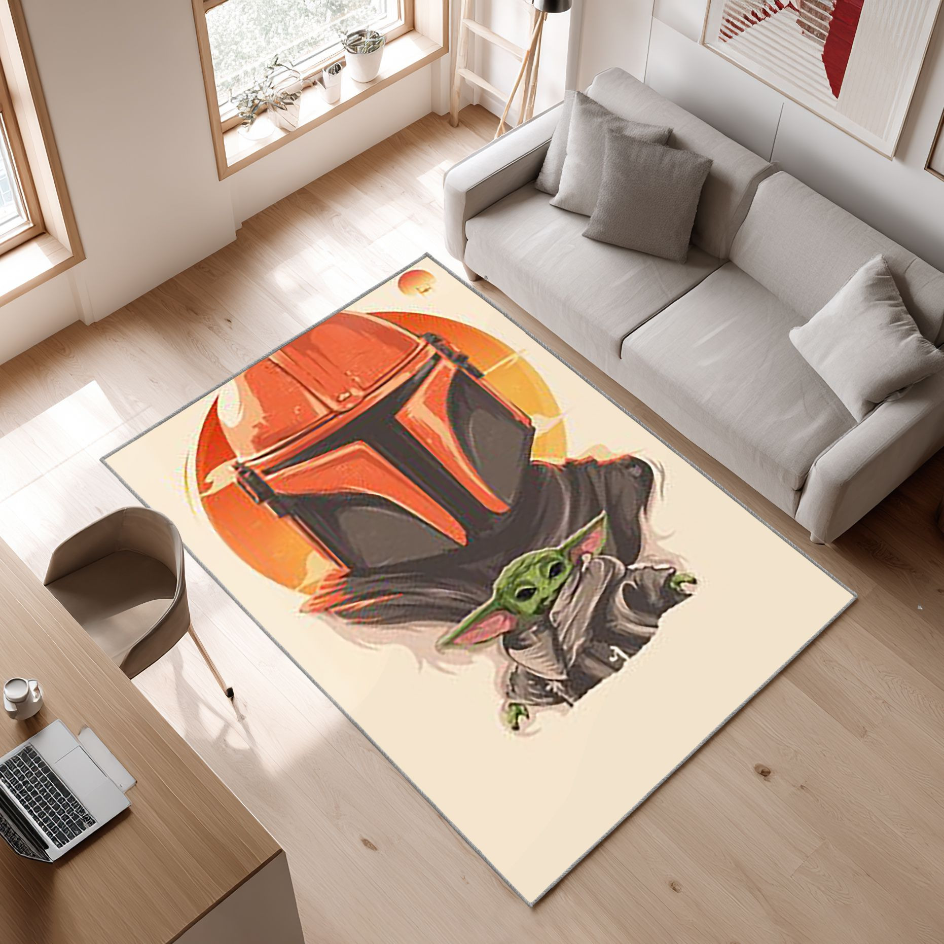 Mandalorian Baby Yoda Star Wars 113 Area Rug, Non-Slip Living Room Floor Mat, Soft Bedroom Carpet, Washable Home Decor